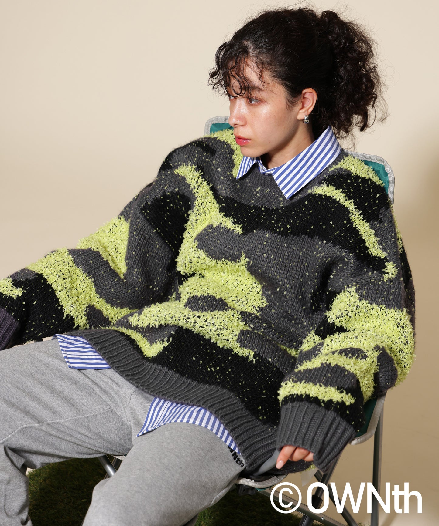 Mixed yarn crew neck Camouflage knit Unisex