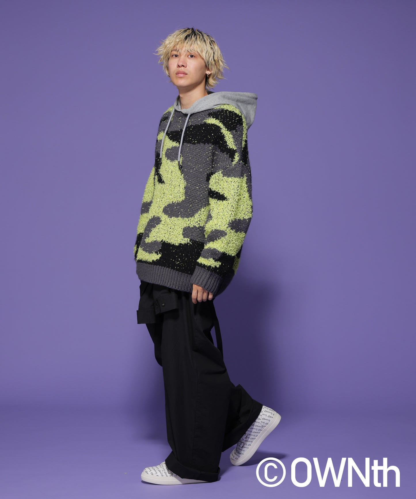 Mixed yarn crew neck Camouflage knit Unisex