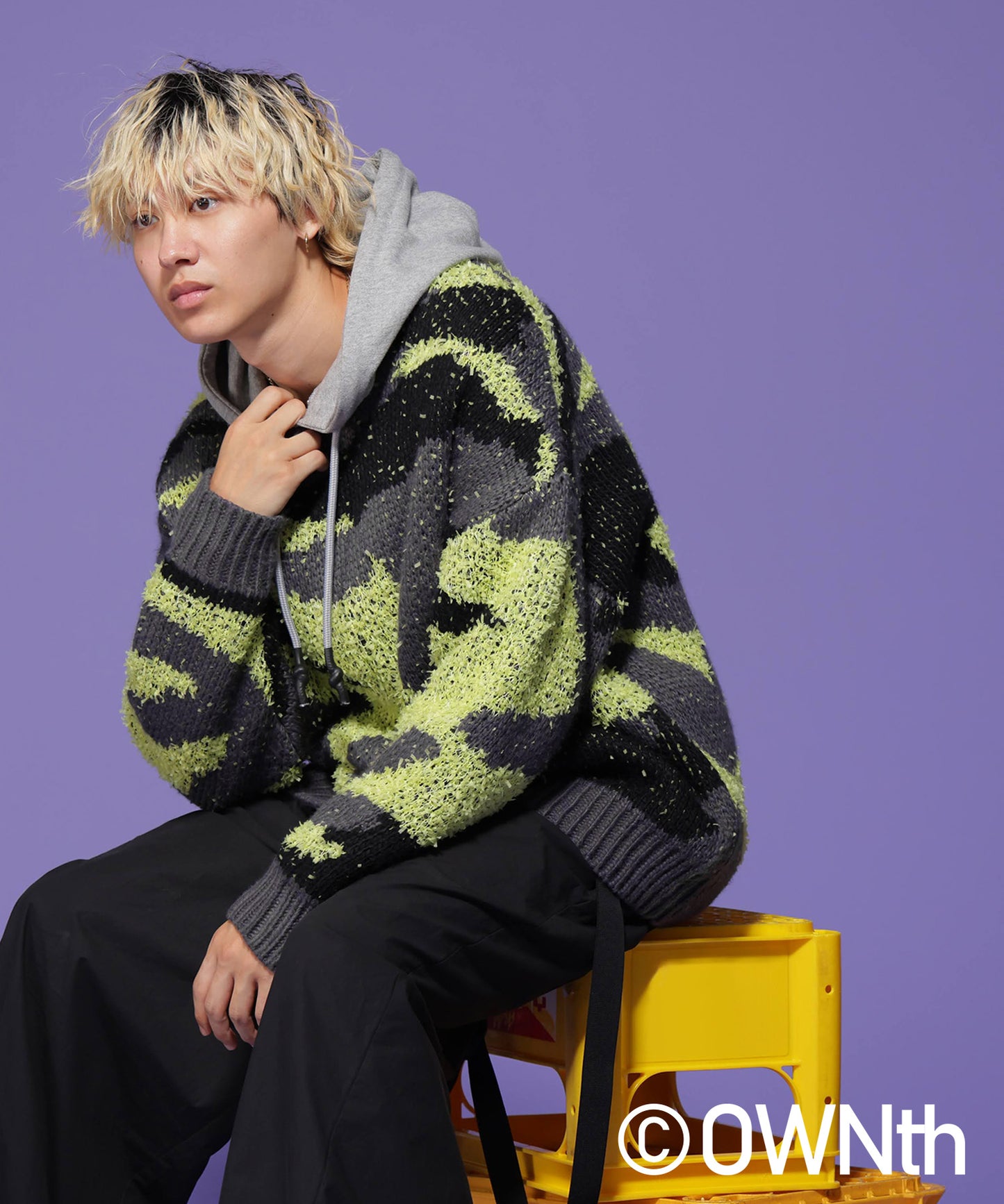 Mixed yarn crew neck Camouflage knit Unisex