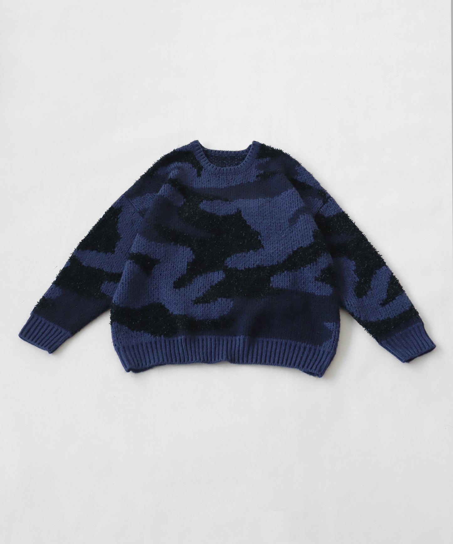 Mixed yarn crew neck Camouflage knit Unisex