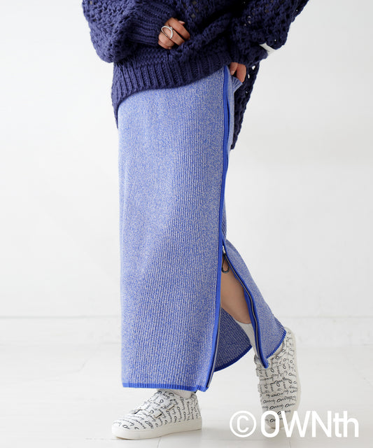 Side Zip Mix Rib knit Skirt Ladies