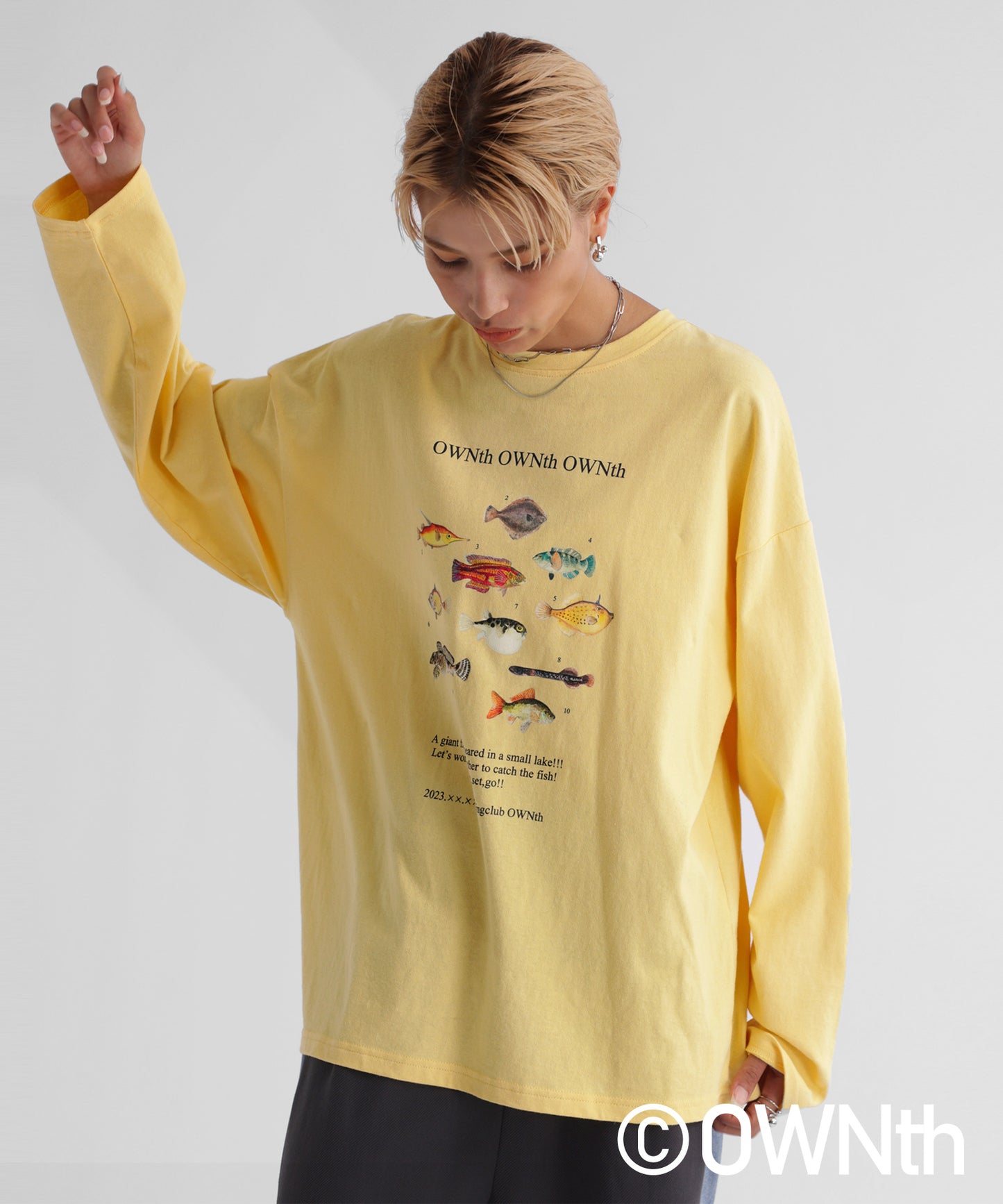 "Fishing Club Ownth" Crew Neck Long Sleeve T -Shirt Ladies