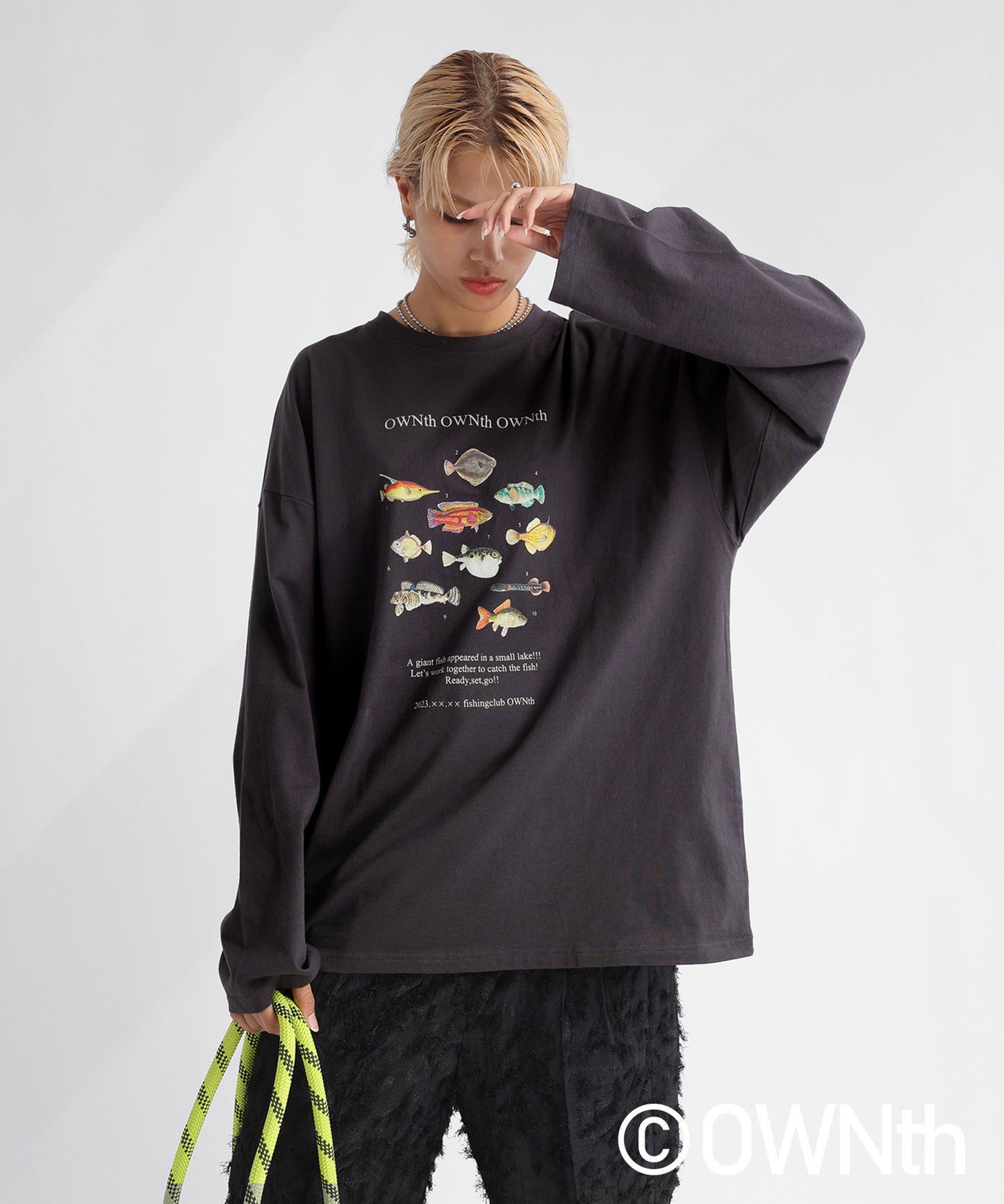 "Fishing Club Ownth" Crew Neck Long Sleeve T -Shirt Ladies