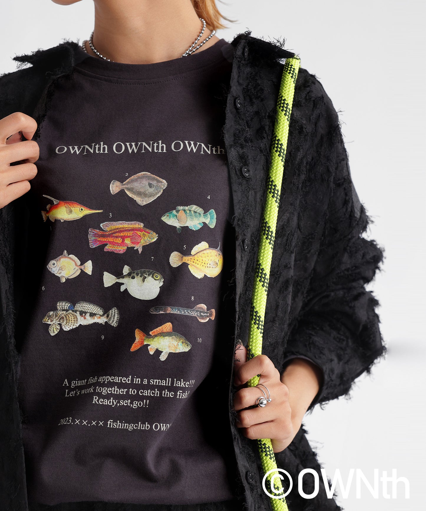 "Fishing Club Ownth" Crew Neck Long Sleeve T -Shirt Ladies