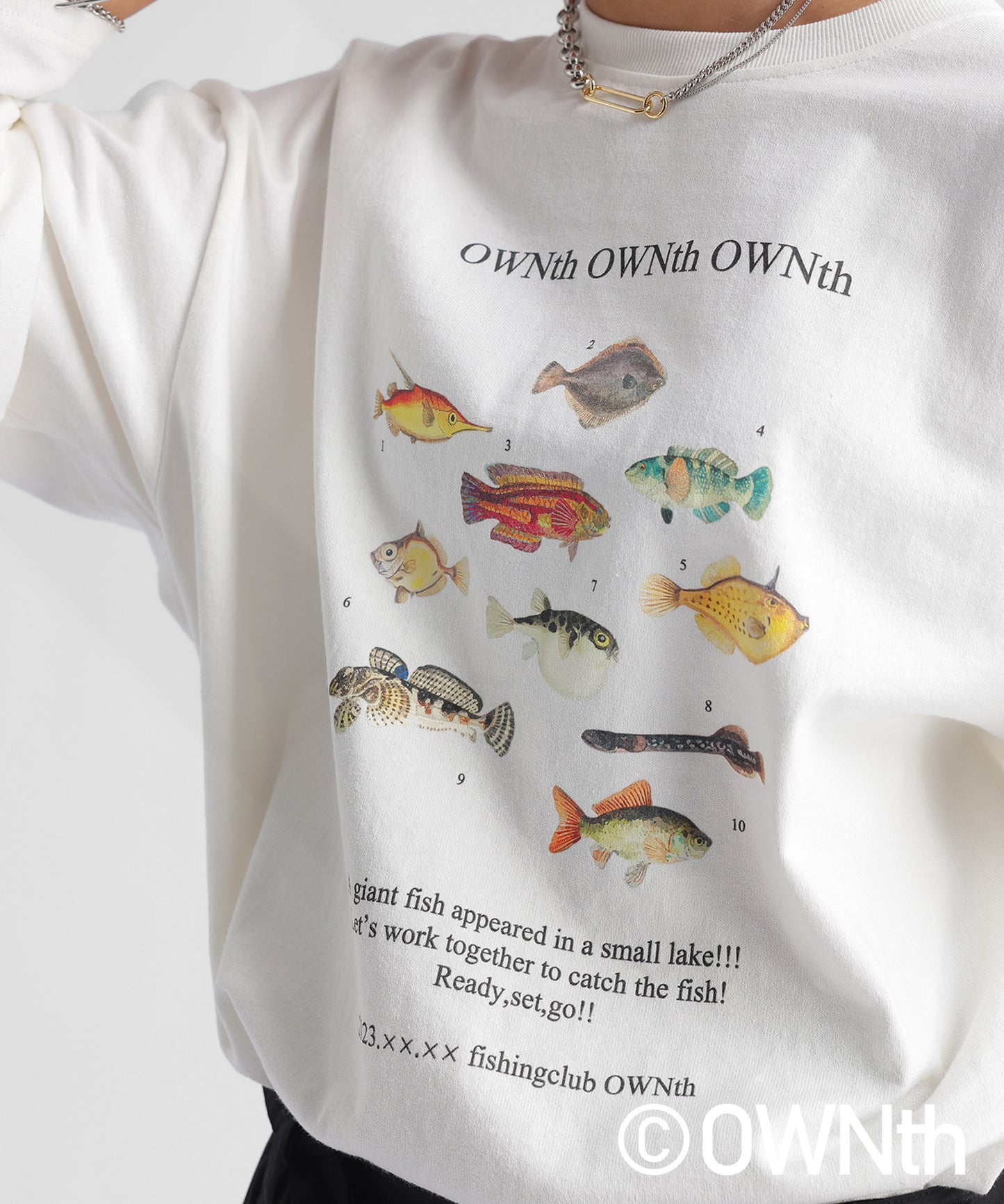 "Fishing Club Ownth" Crew Neck Long Sleeve T -Shirt Ladies