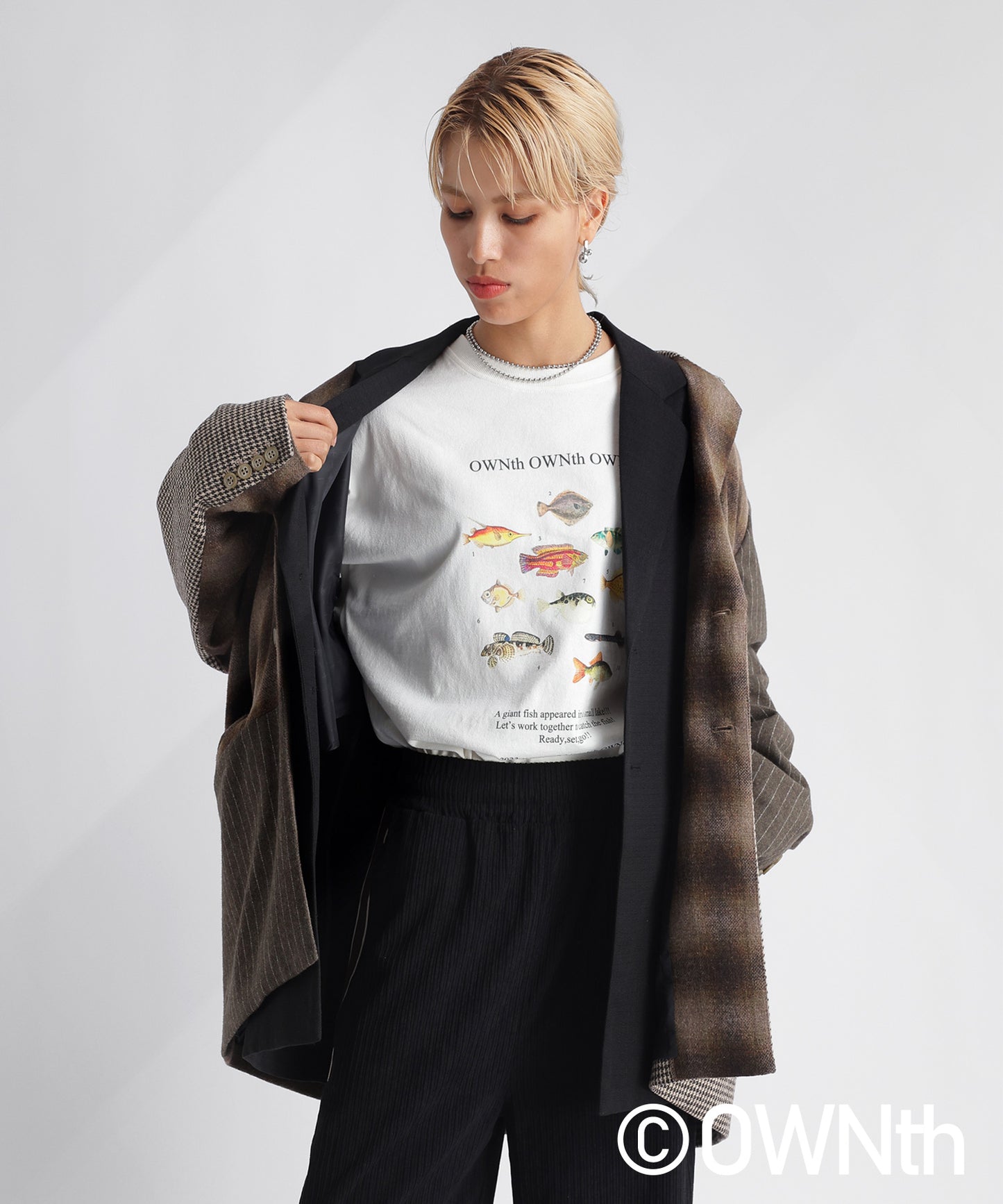 "Fishing Club Ownth" Crew Neck Long Sleeve T -Shirt Ladies