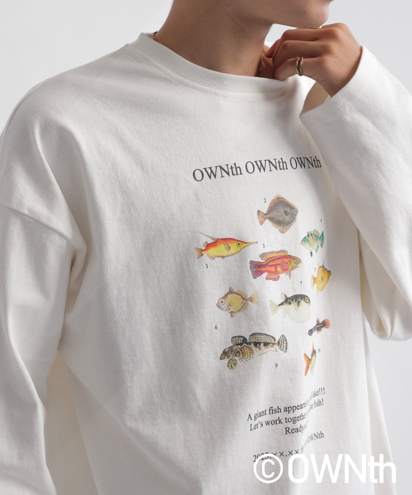 "Fishing Club Ownth" Crew Neck Long Sleeve T -Shirt Ladies