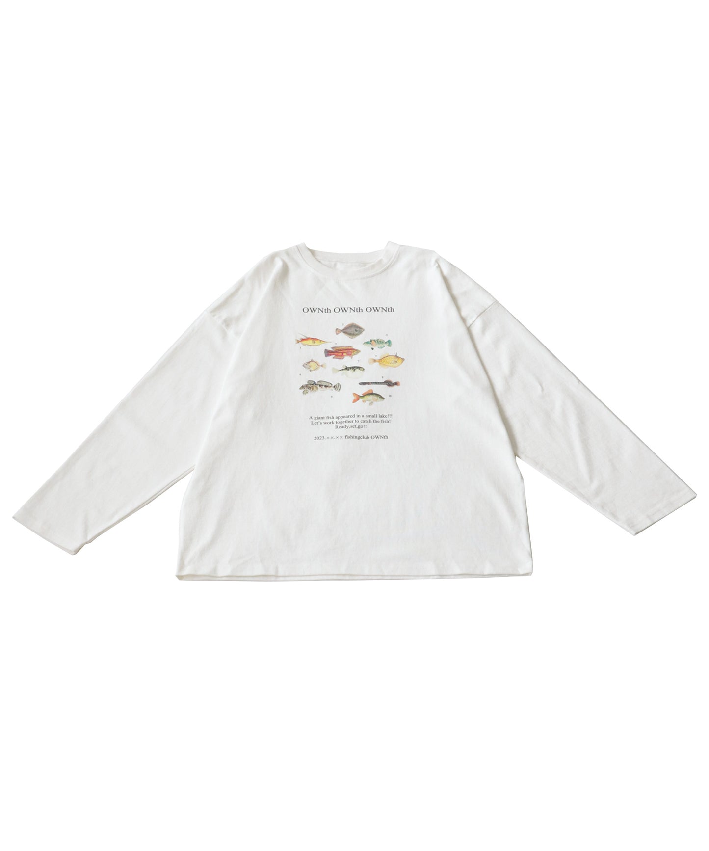 "Fishing Club Ownth" Crew Neck Long Sleeve T -Shirt Ladies