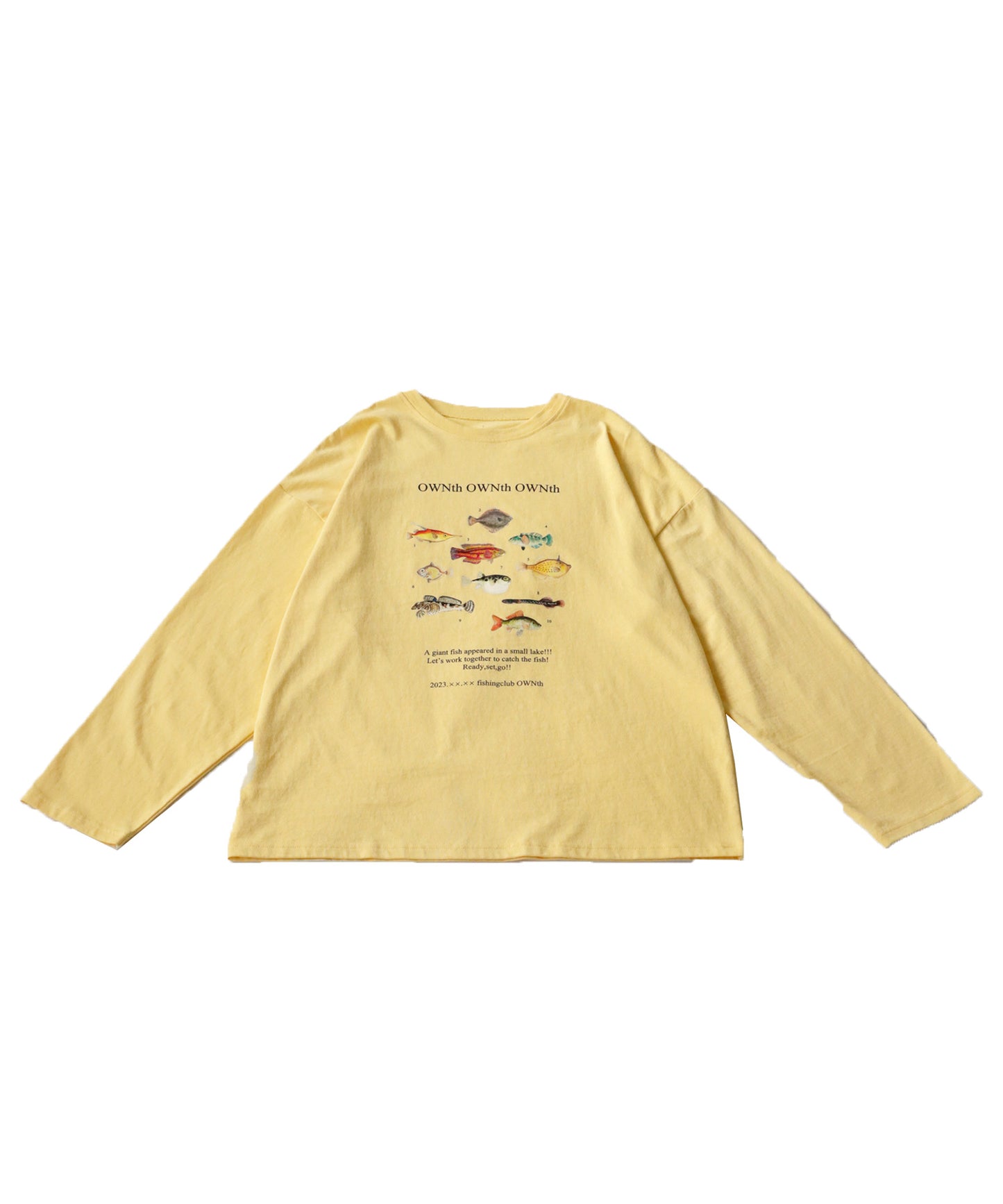 "Fishing Club Ownth" Crew Neck Long Sleeve T -Shirt Ladies