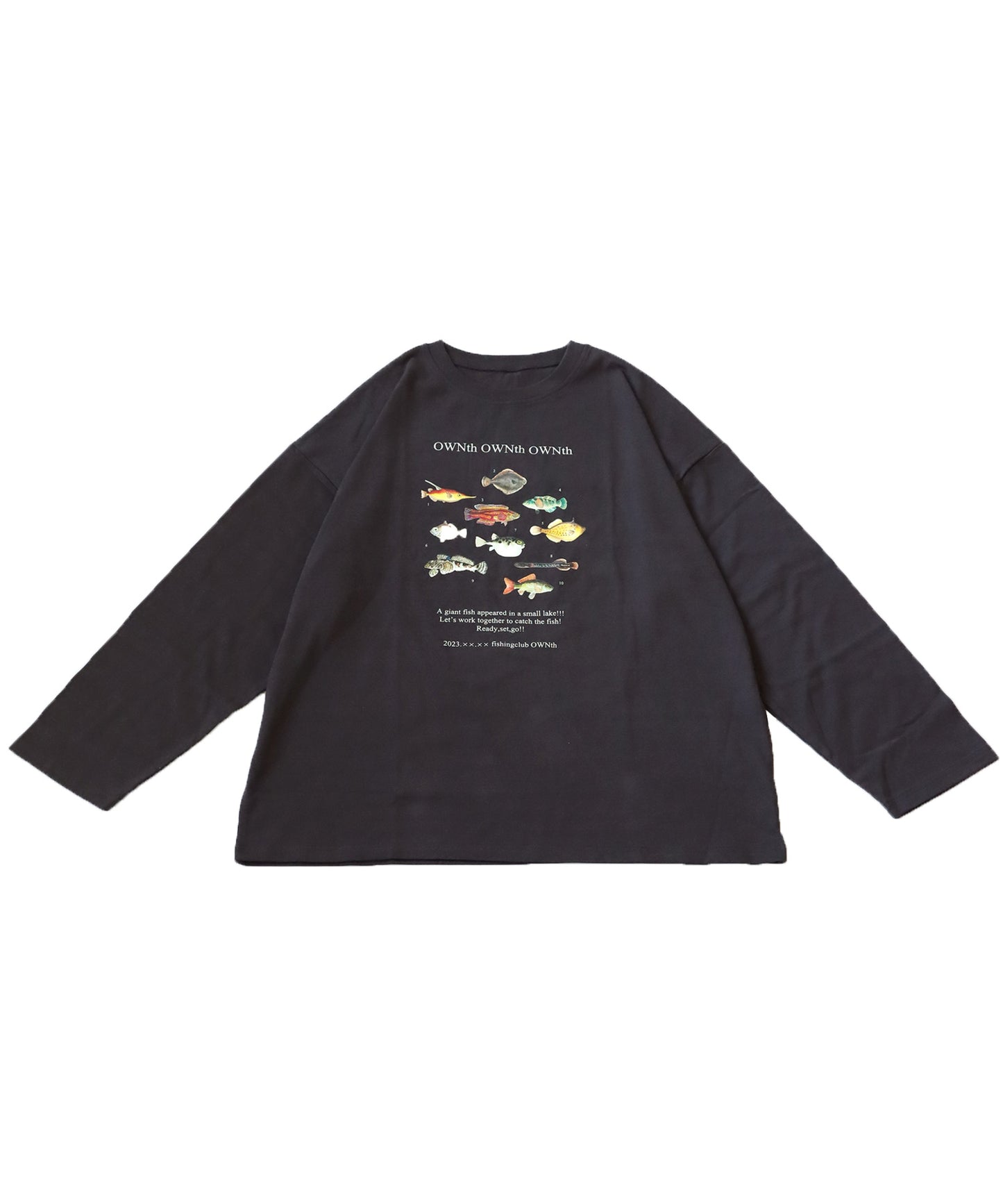 "Fishing Club Ownth" Crew Neck Long Sleeve T -Shirt Ladies