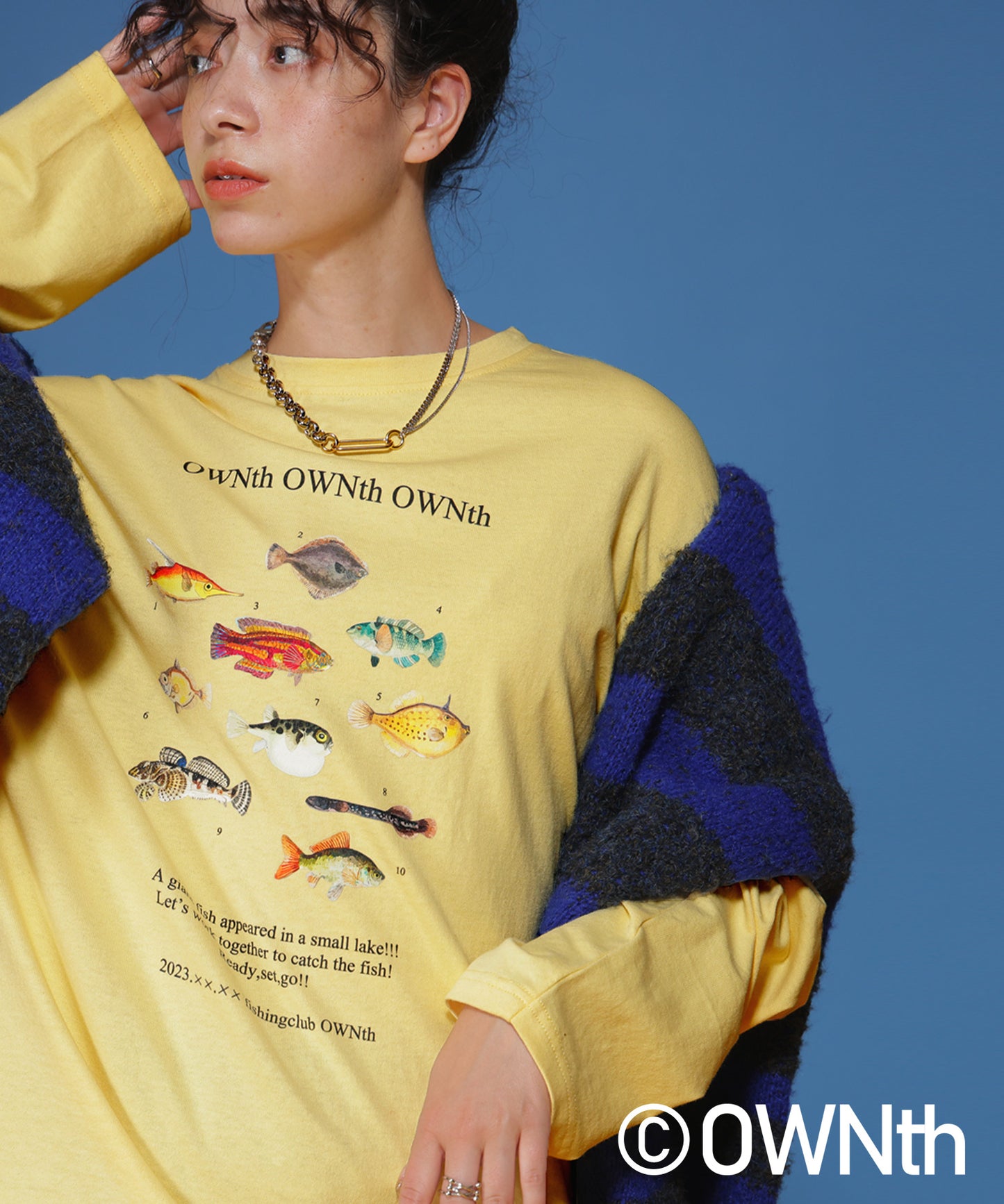 "Fishing Club Ownth" Crew Neck Long Sleeve T -Shirt Ladies