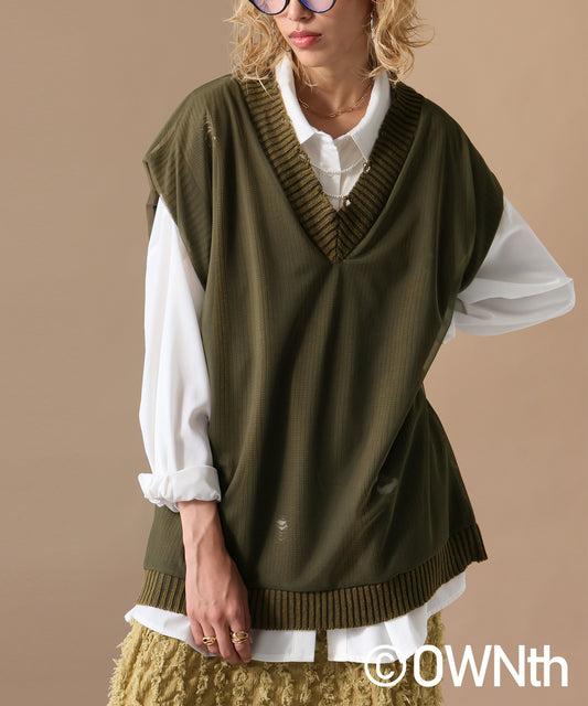OWNth Tulle Design Distressed Knit Vest Ladies