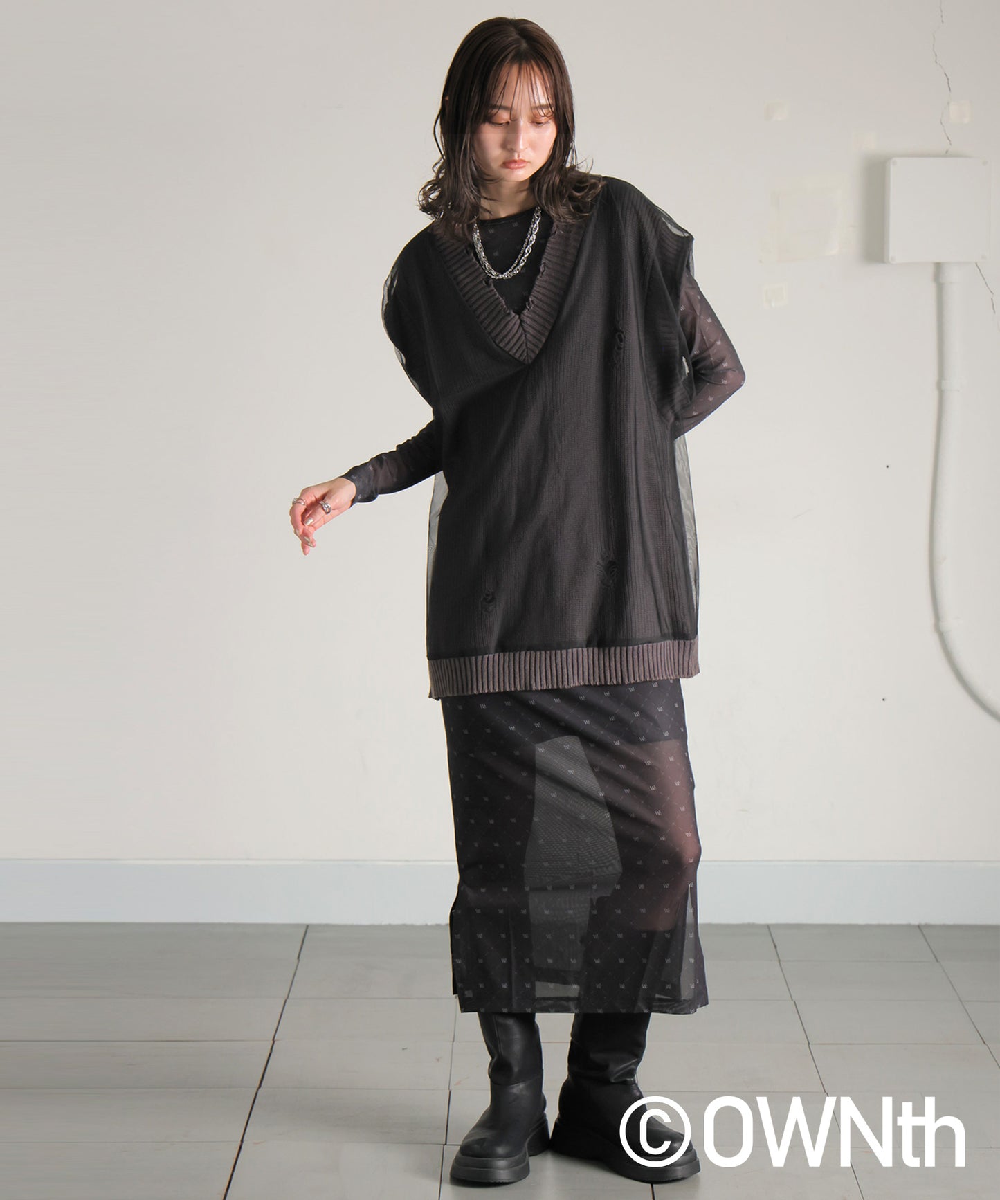 OWNth Tulle Design Distressed Knit Vest Ladies