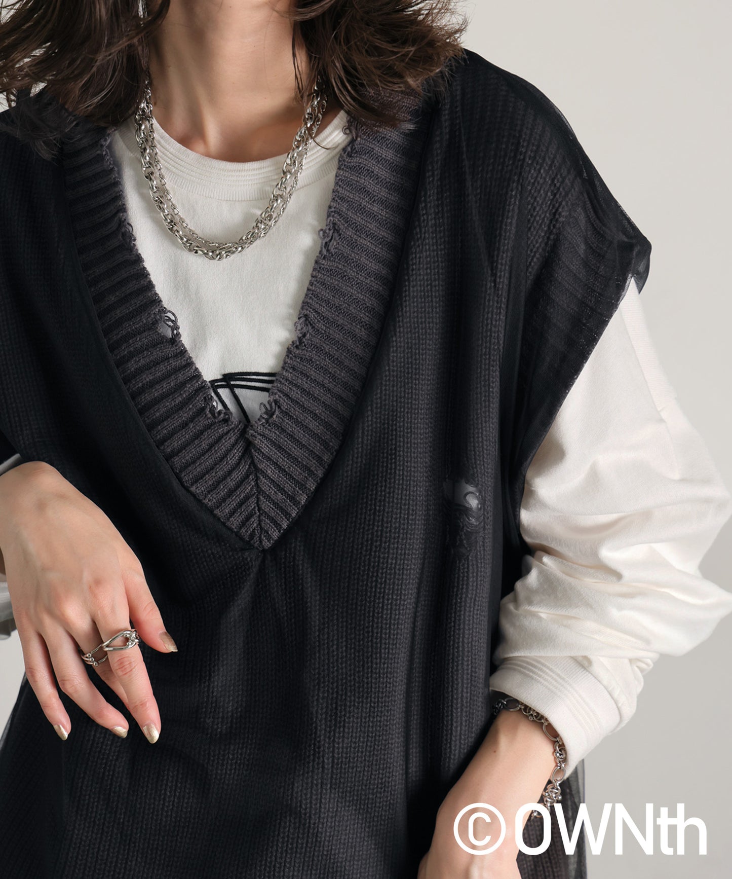 OWNth Tulle Design Distressed Knit Vest Ladies