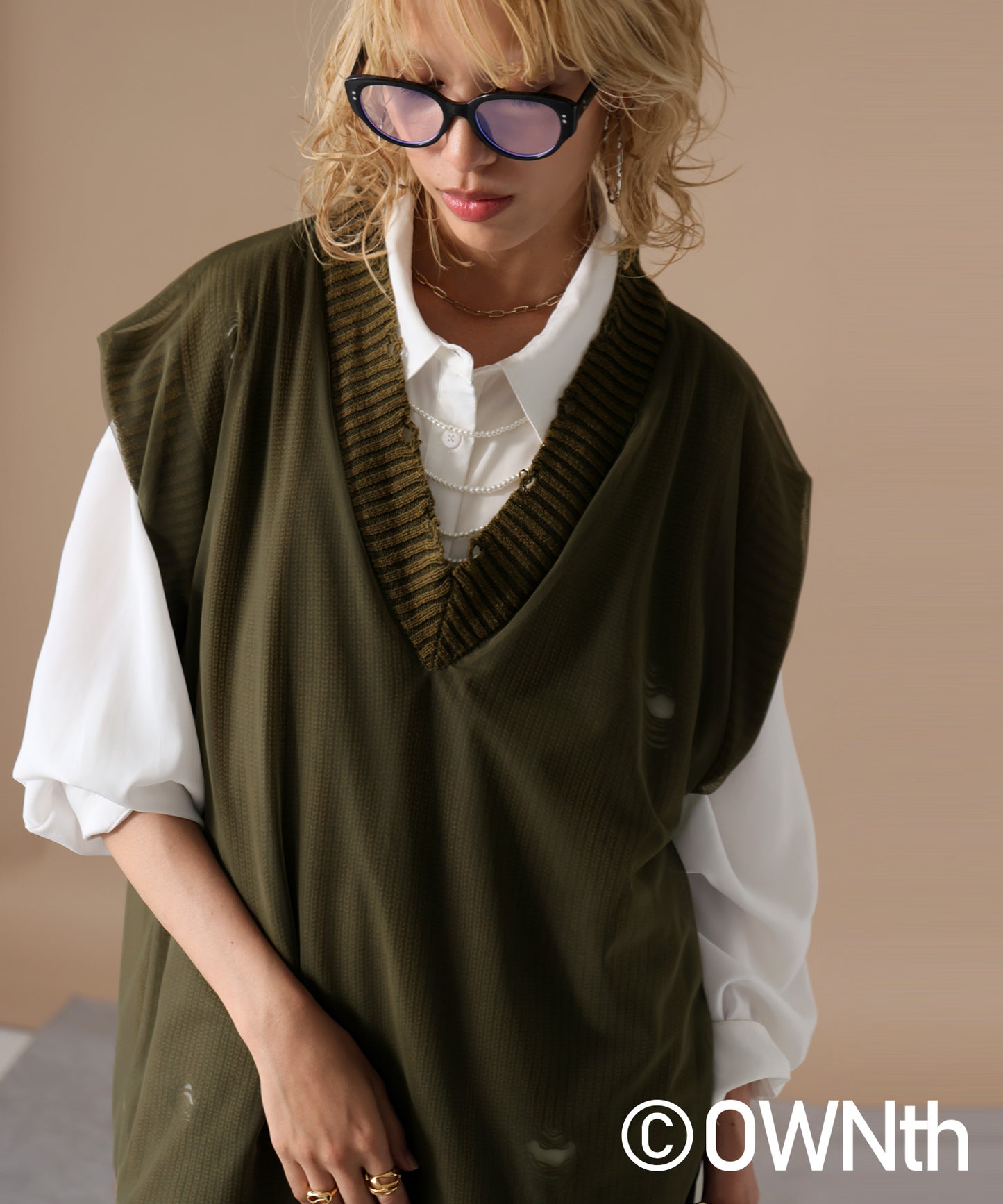 OWNth Tulle Design Distressed Knit Vest Ladies