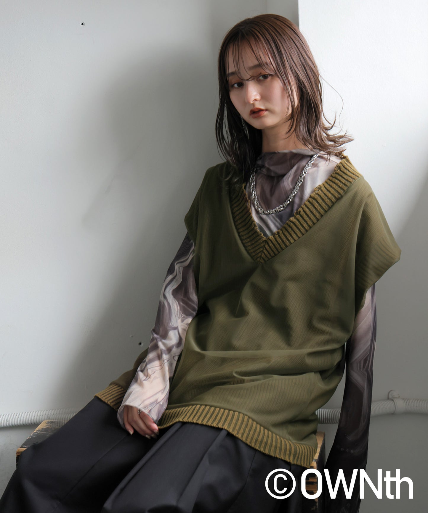 OWNth Tulle Design Distressed Knit Vest Ladies