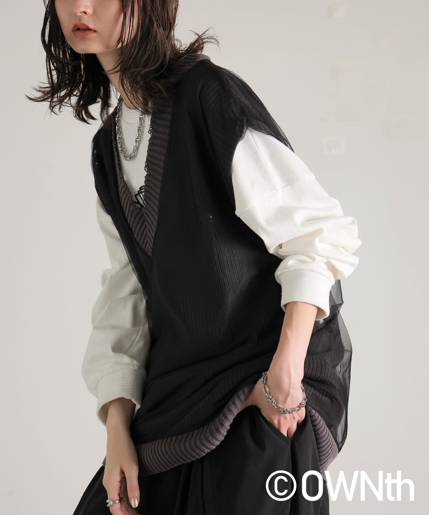 OWNth Tulle Design Distressed Knit Vest Ladies