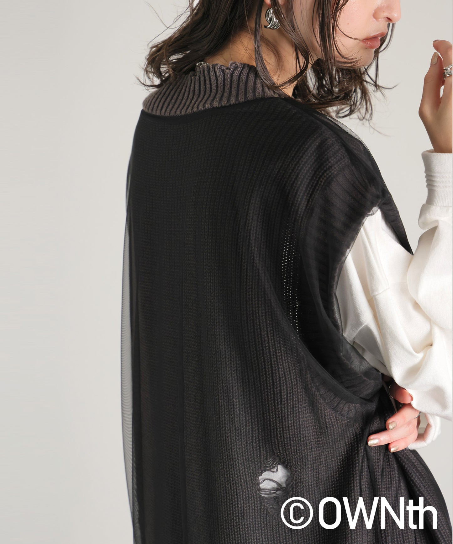 OWNth Tulle Design Distressed Knit Vest Ladies