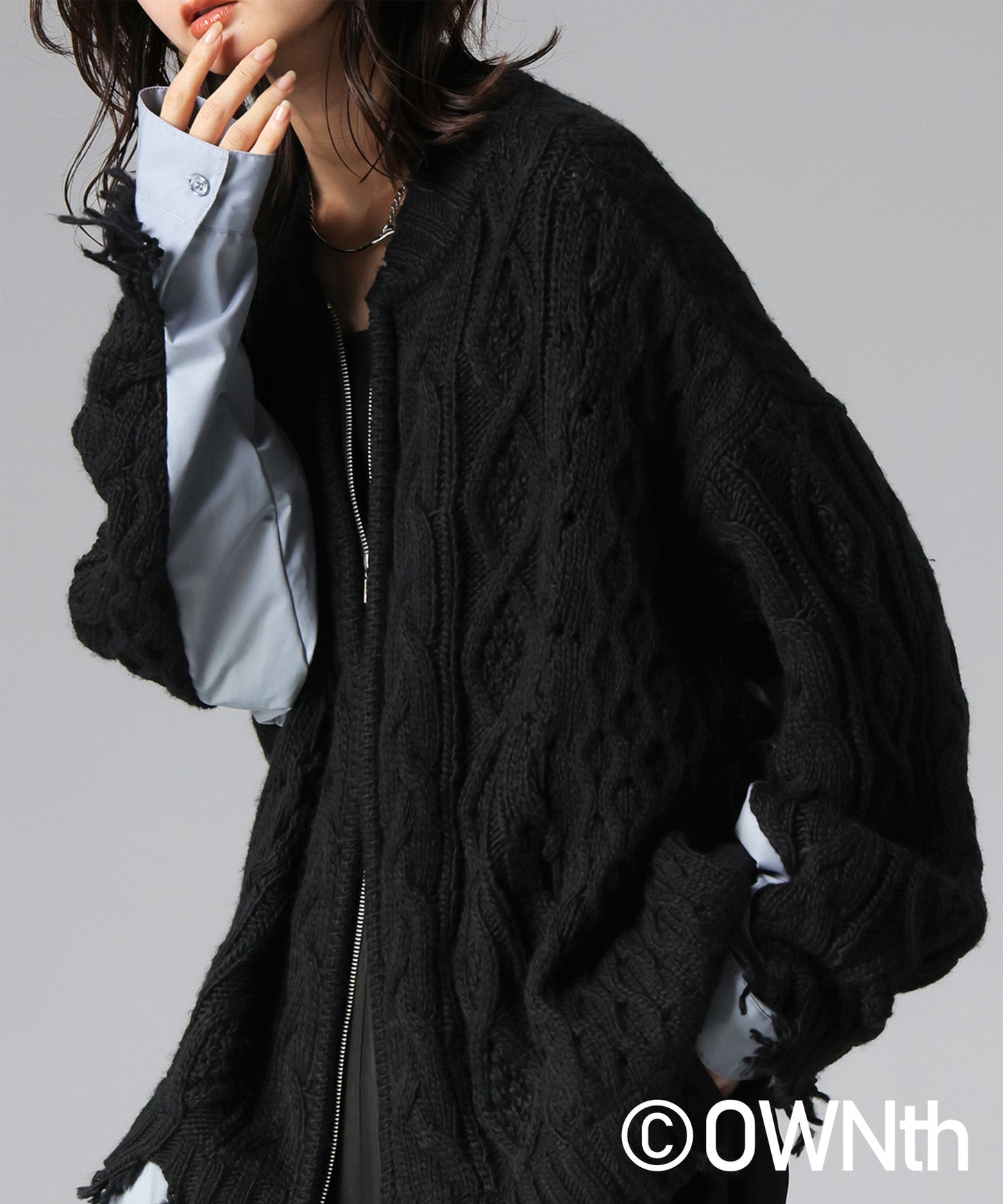 OWNth Cable Knit Zip Cardigan Ladies