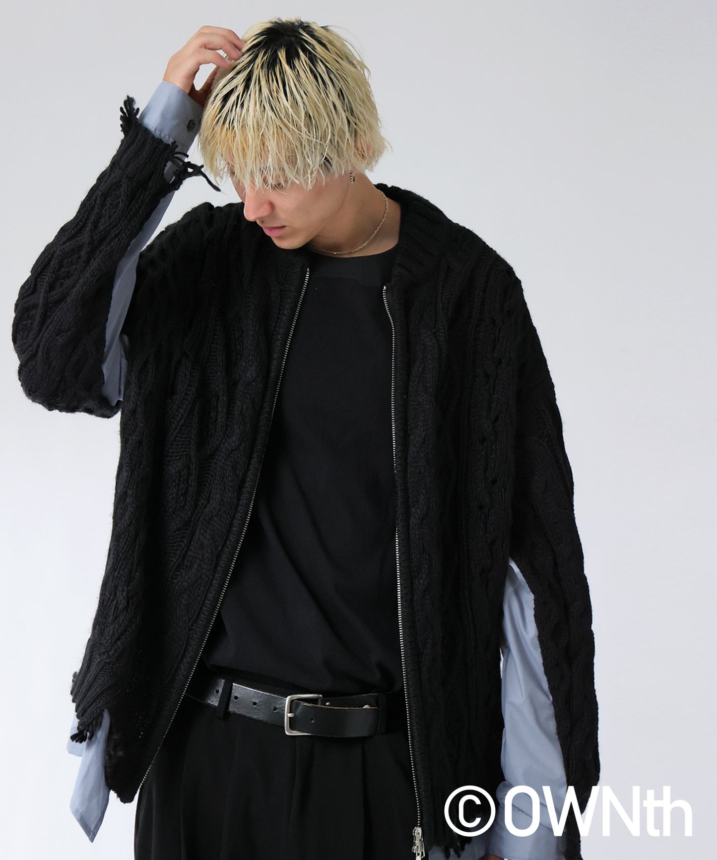 OWNth Cable Knit Zip Cardigan Men's