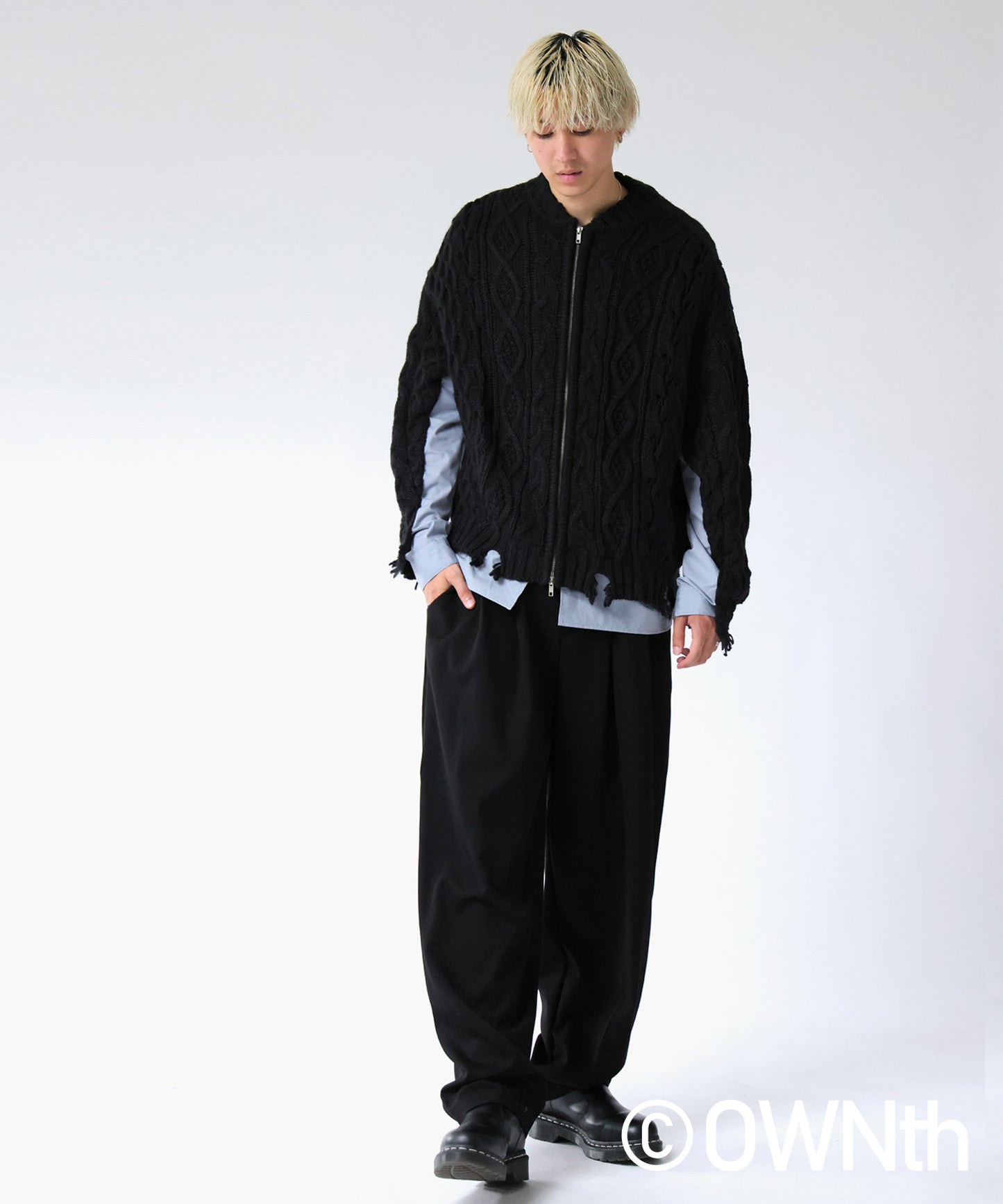 OWNth Cable Knit Zip Cardigan Men's