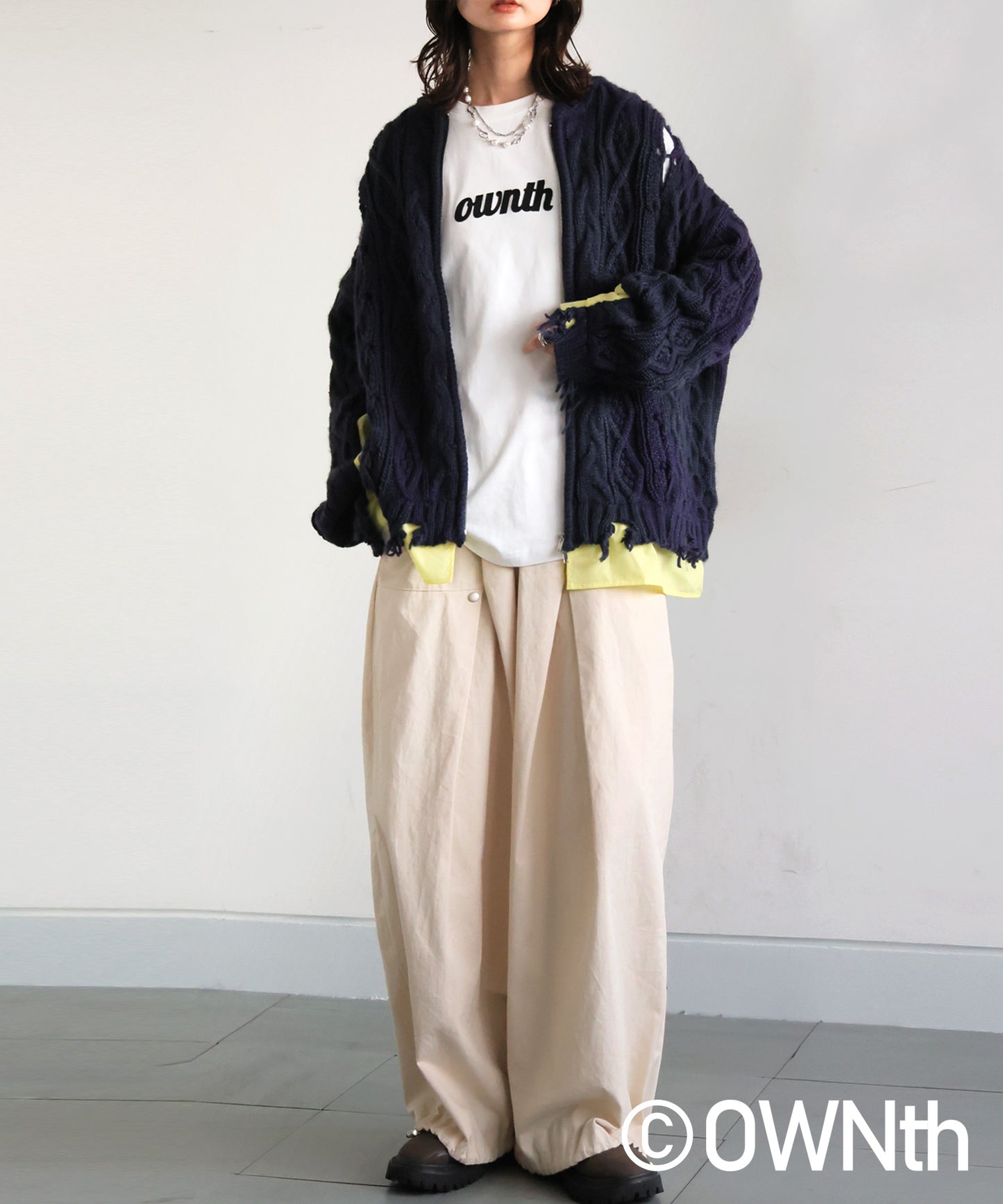 OWNth Cable Knit Zip Cardigan Ladies