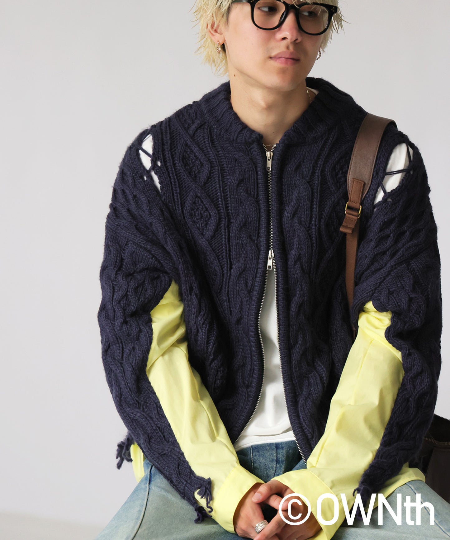 OWNth Cable Knit Zip Cardigan Men's