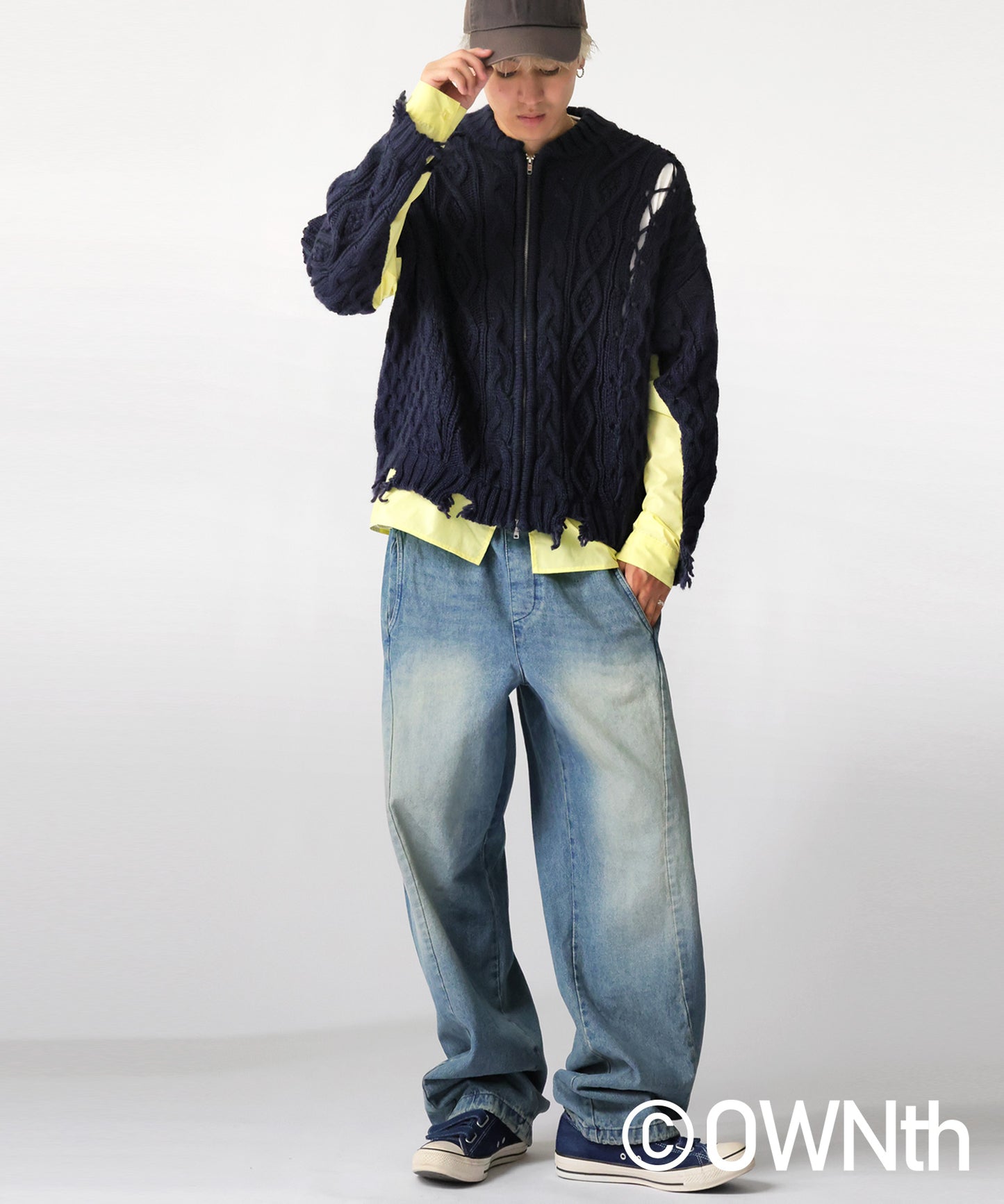 OWNth Cable Knit Zip Cardigan Men's