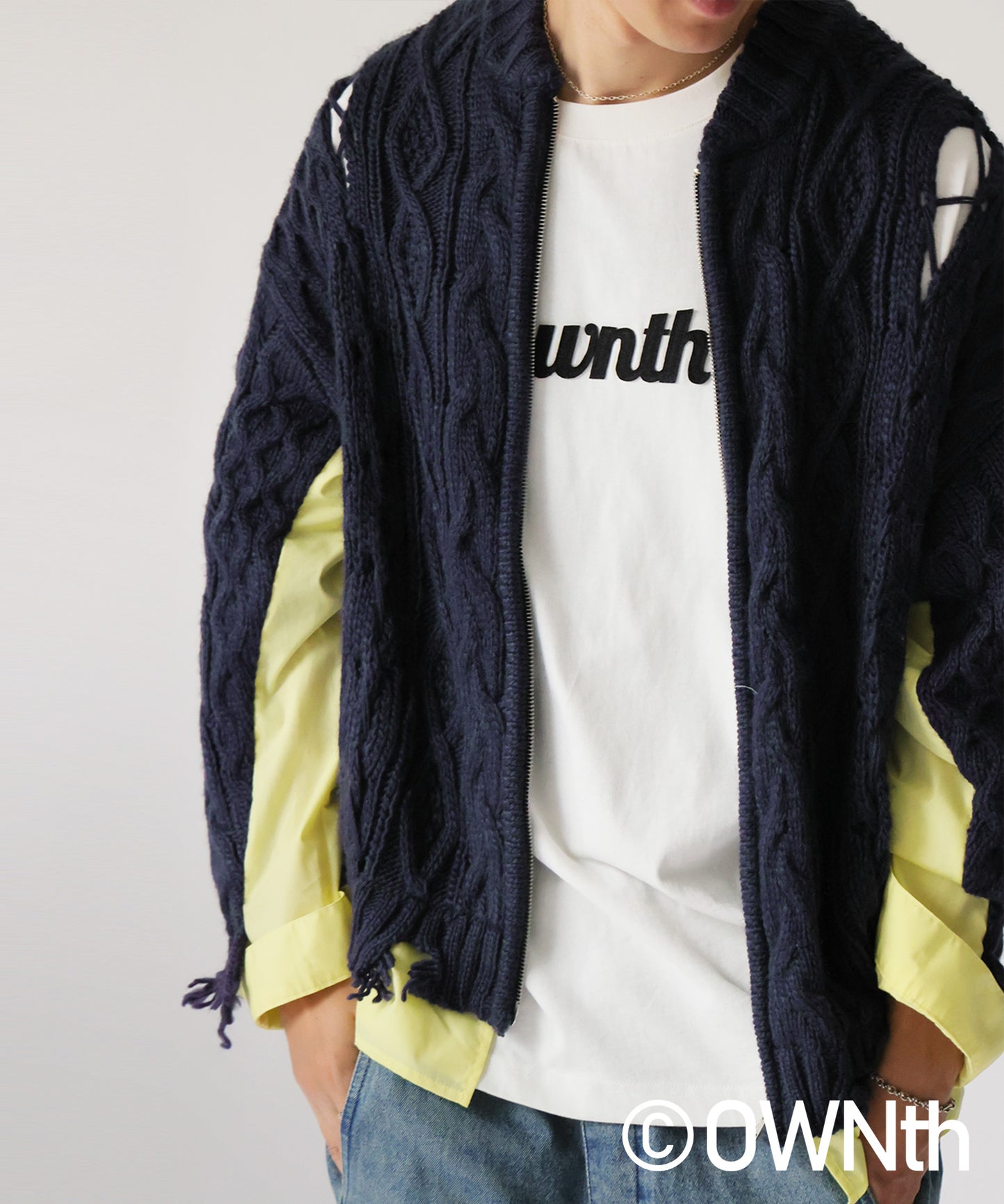 OWNth Cable Knit Zip Cardigan Men's