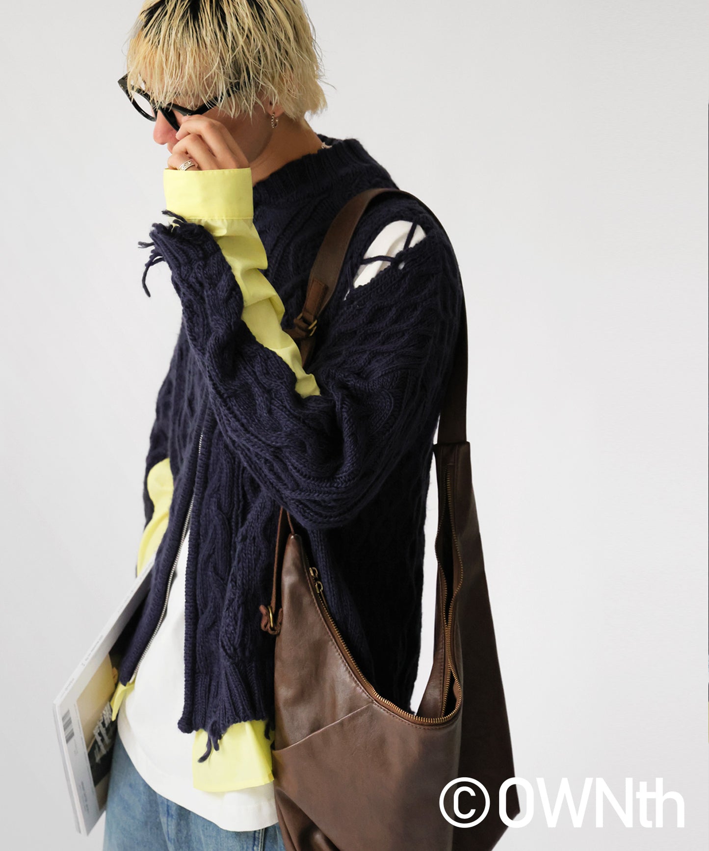 OWNth Cable Knit Zip Cardigan Men's