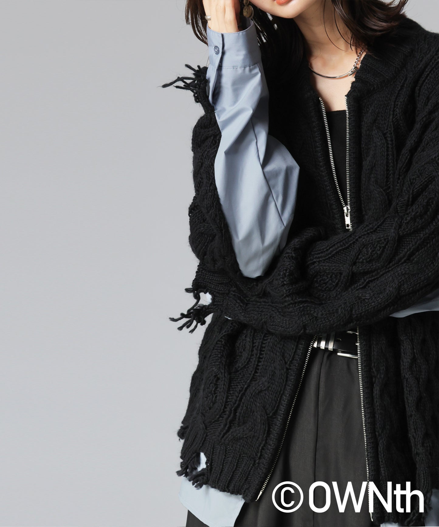 OWNth Cable Knit Zip Cardigan Ladies