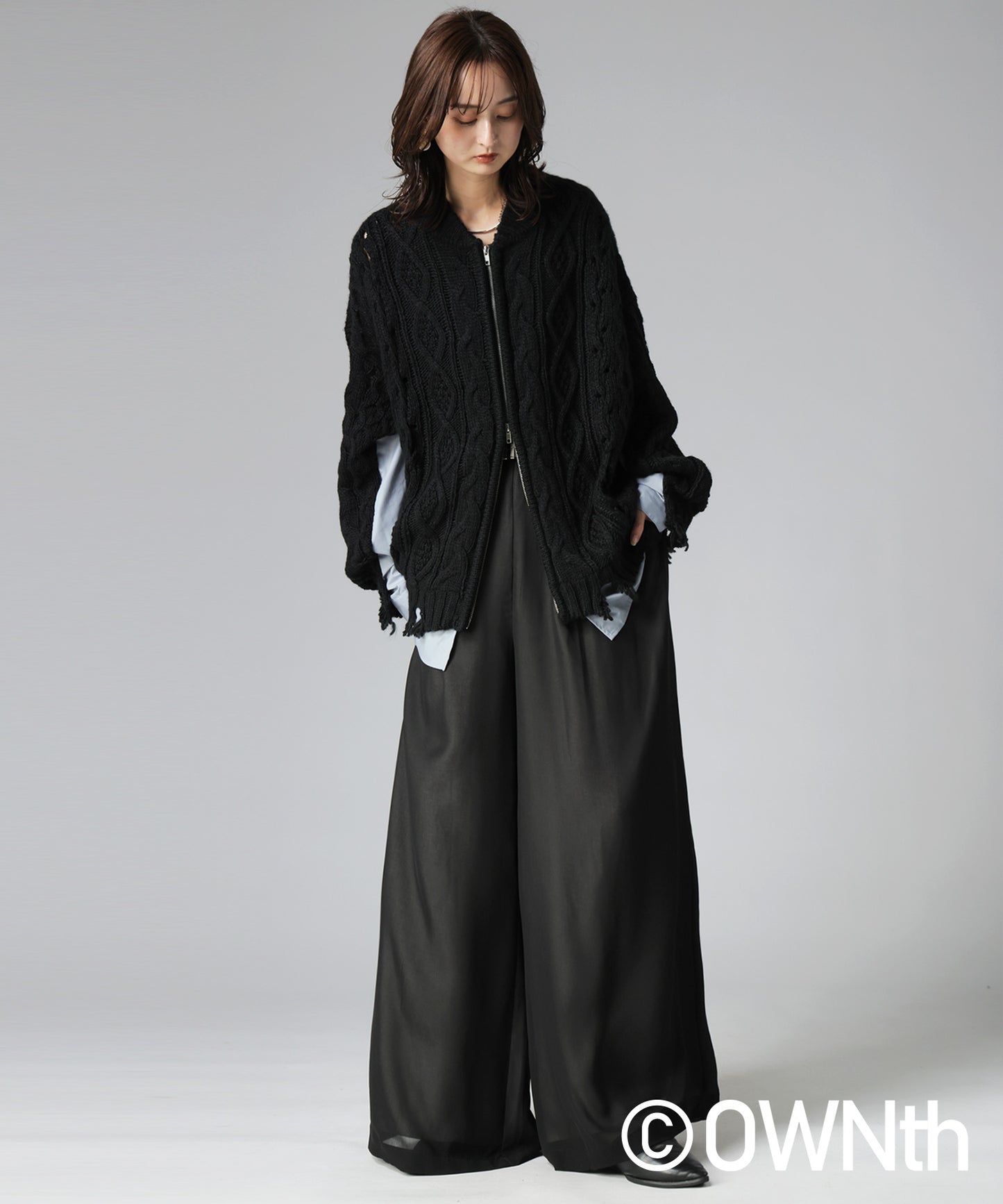 OWNth Cable Knit Zip Cardigan Ladies