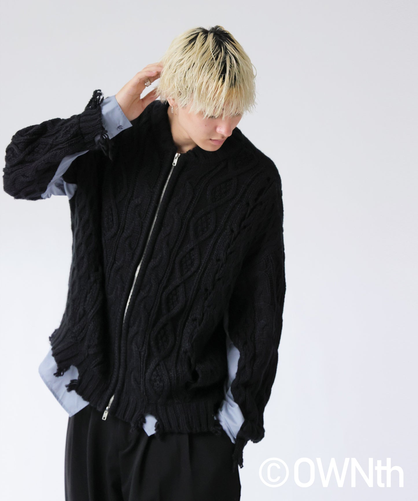OWNth Cable Knit Zip Cardigan Men's