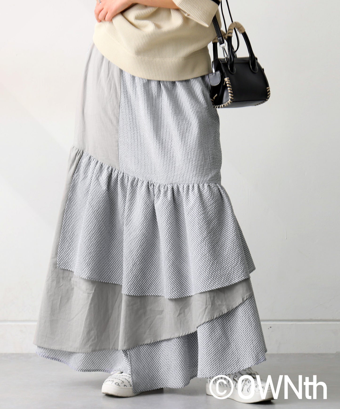 Striped Gathered Flare Skirt Ladies