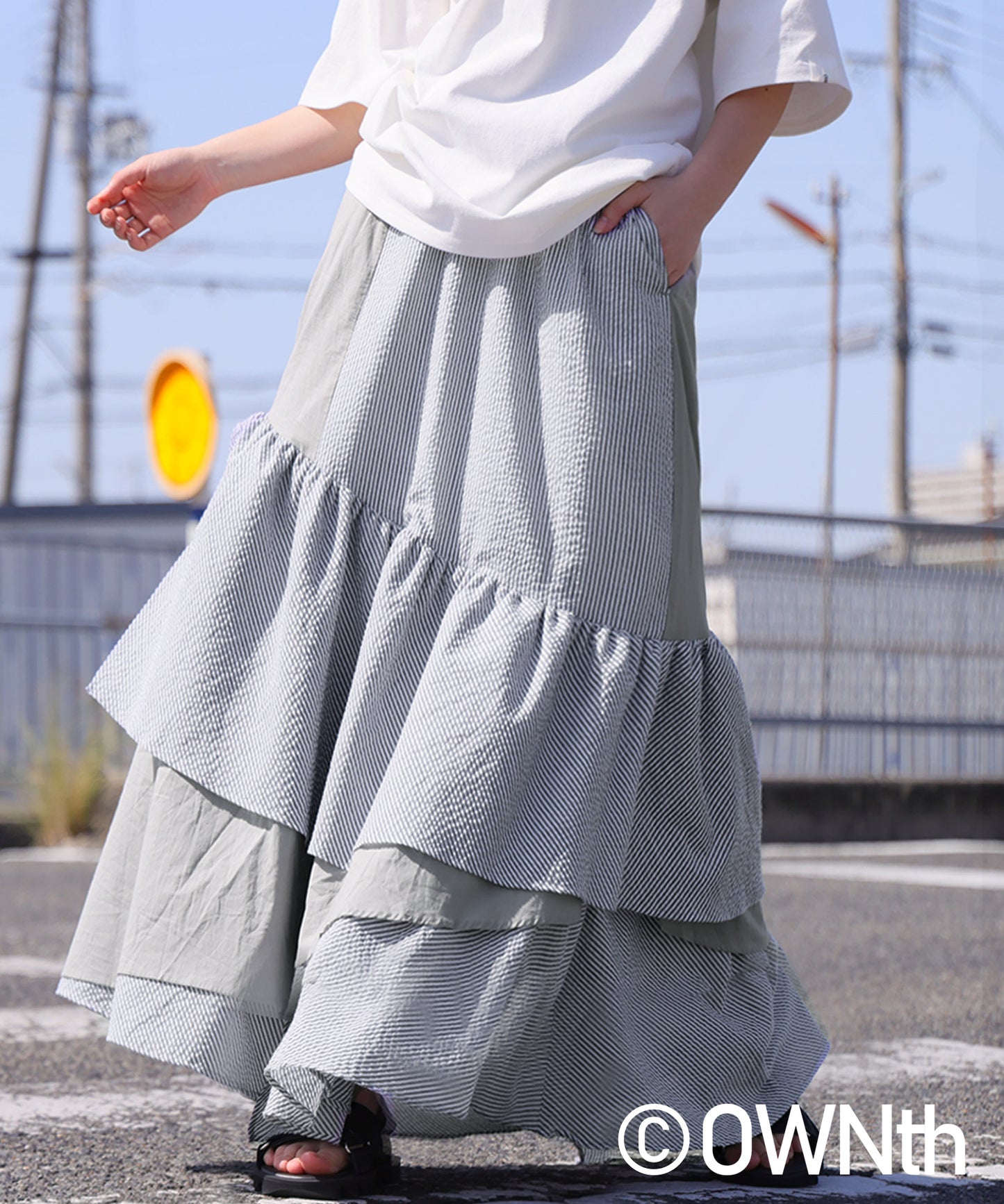 Striped Gathered Flare Skirt Ladies