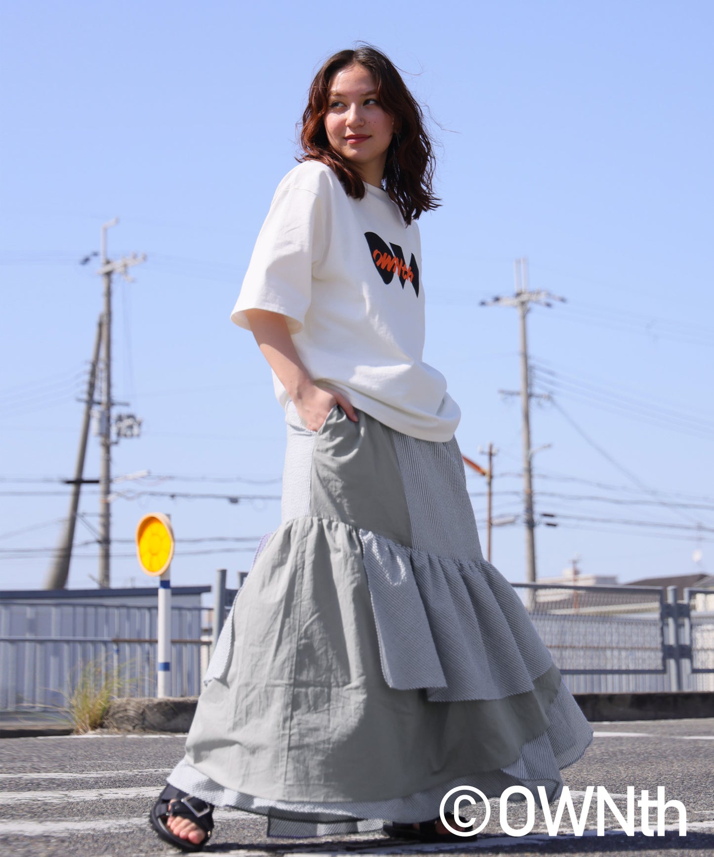 Striped Gathered Flare Skirt Ladies