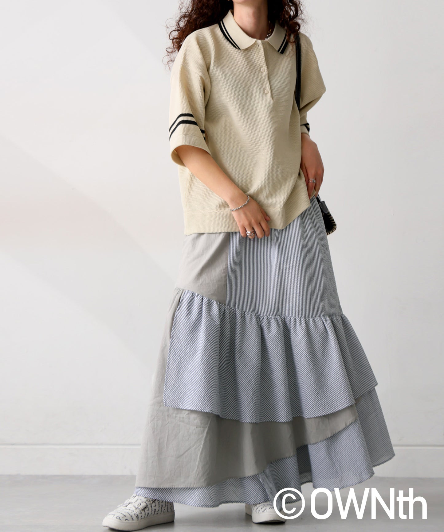 Striped Gathered Flare Skirt Ladies