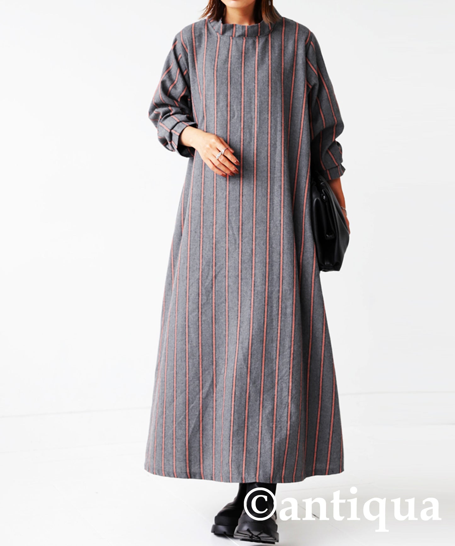 Ladies casual long dress long sleeve vertical stripe