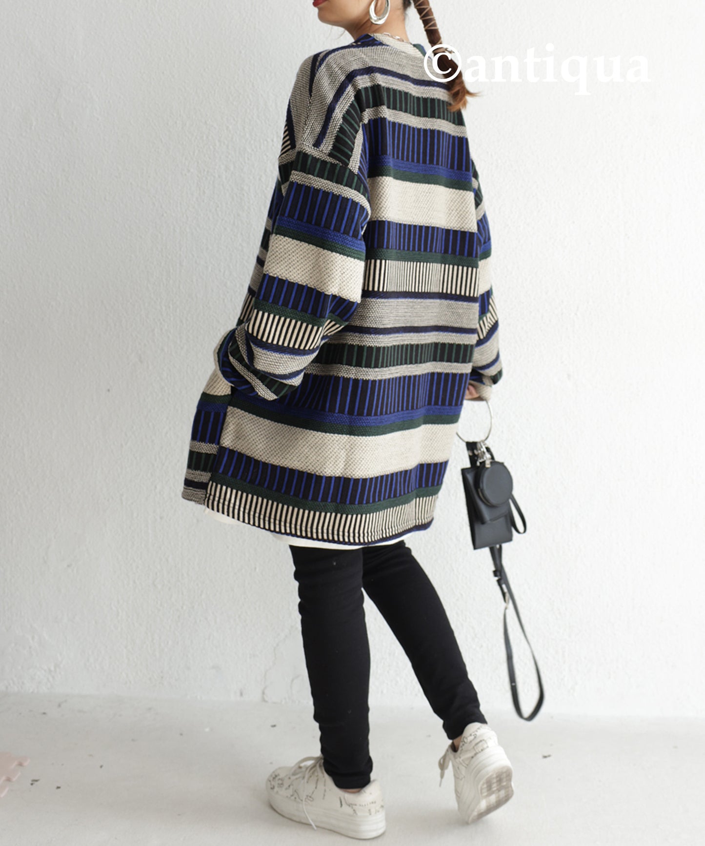 Ladies Knitted Cardigan Horizontal striped