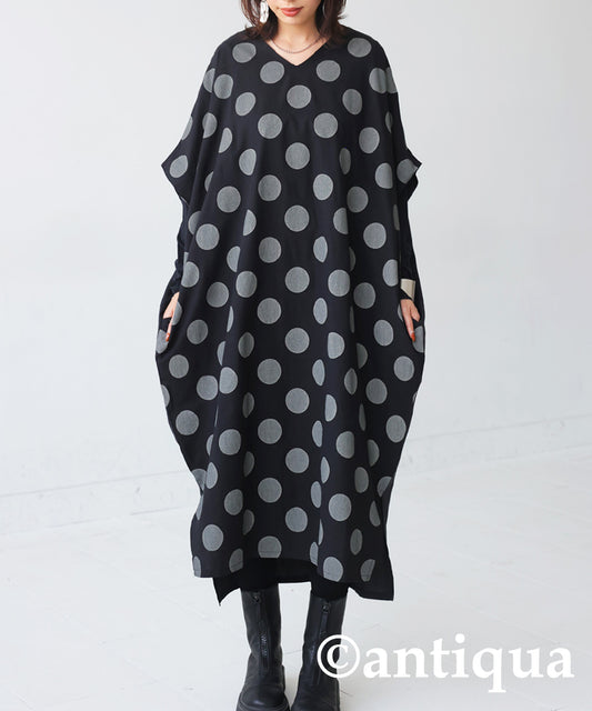 Dot pattern dolman Ladies Casual dress