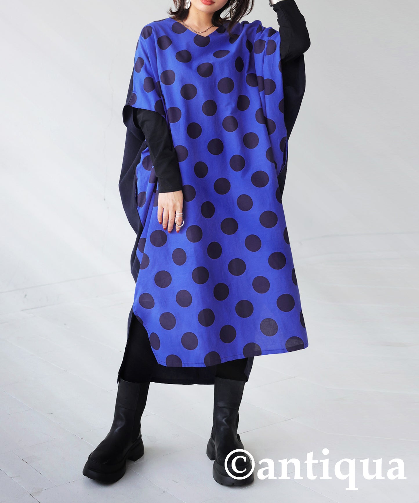Dot pattern dolman Ladies Casual dress