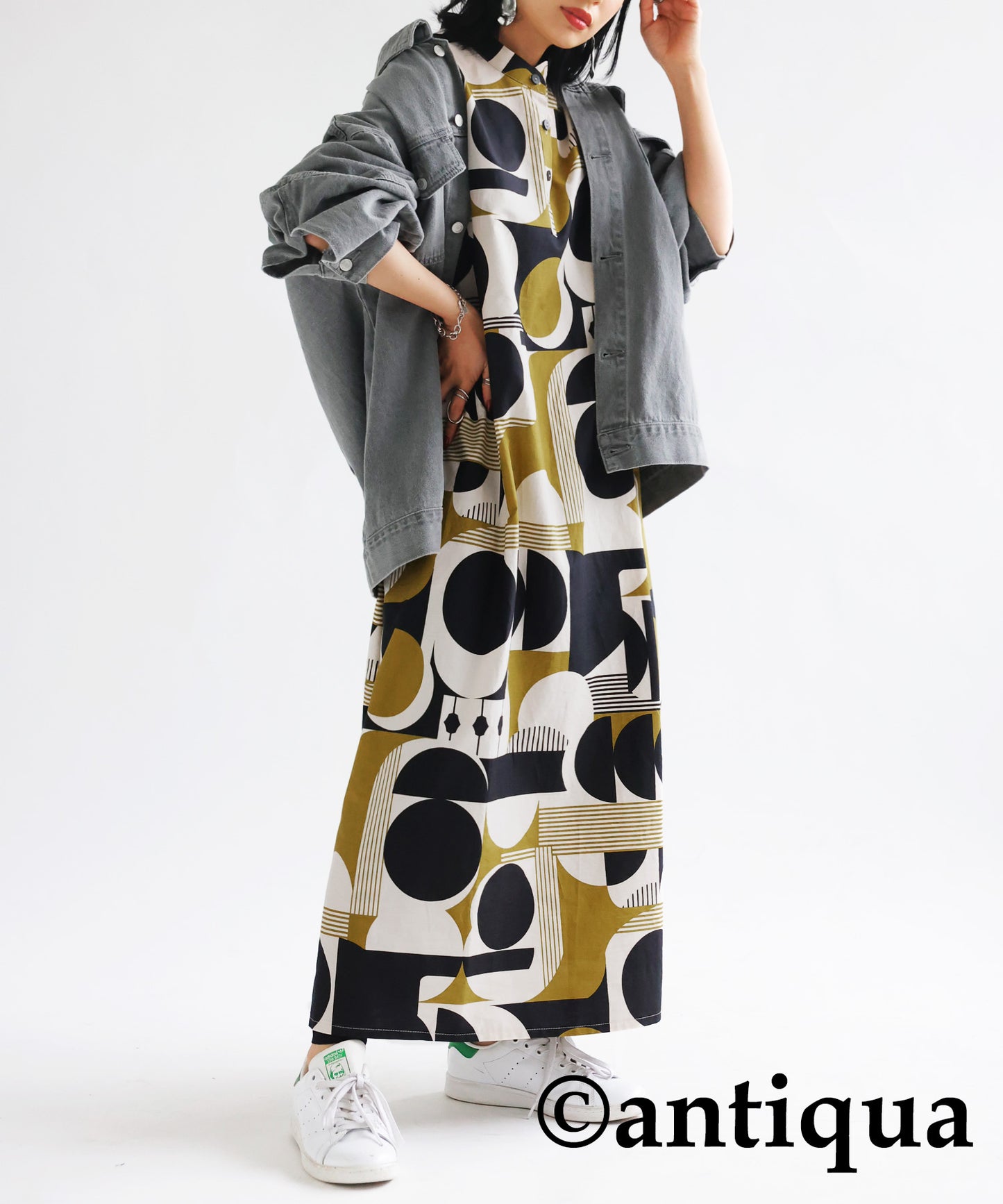 Retro pattern Ladies Long Casual dress half-sleeve
