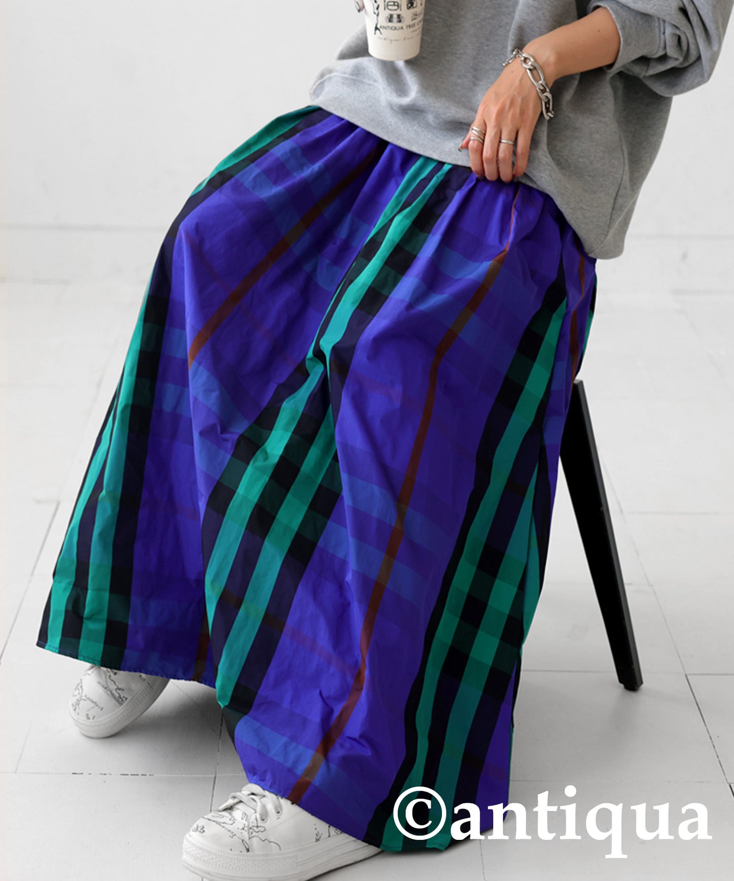 Flare Ladies Long skirt Check