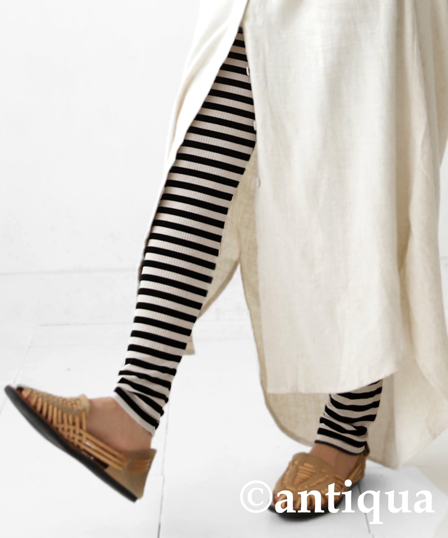 Ladies Full-Length Leggings horizontal stripesThin fabric