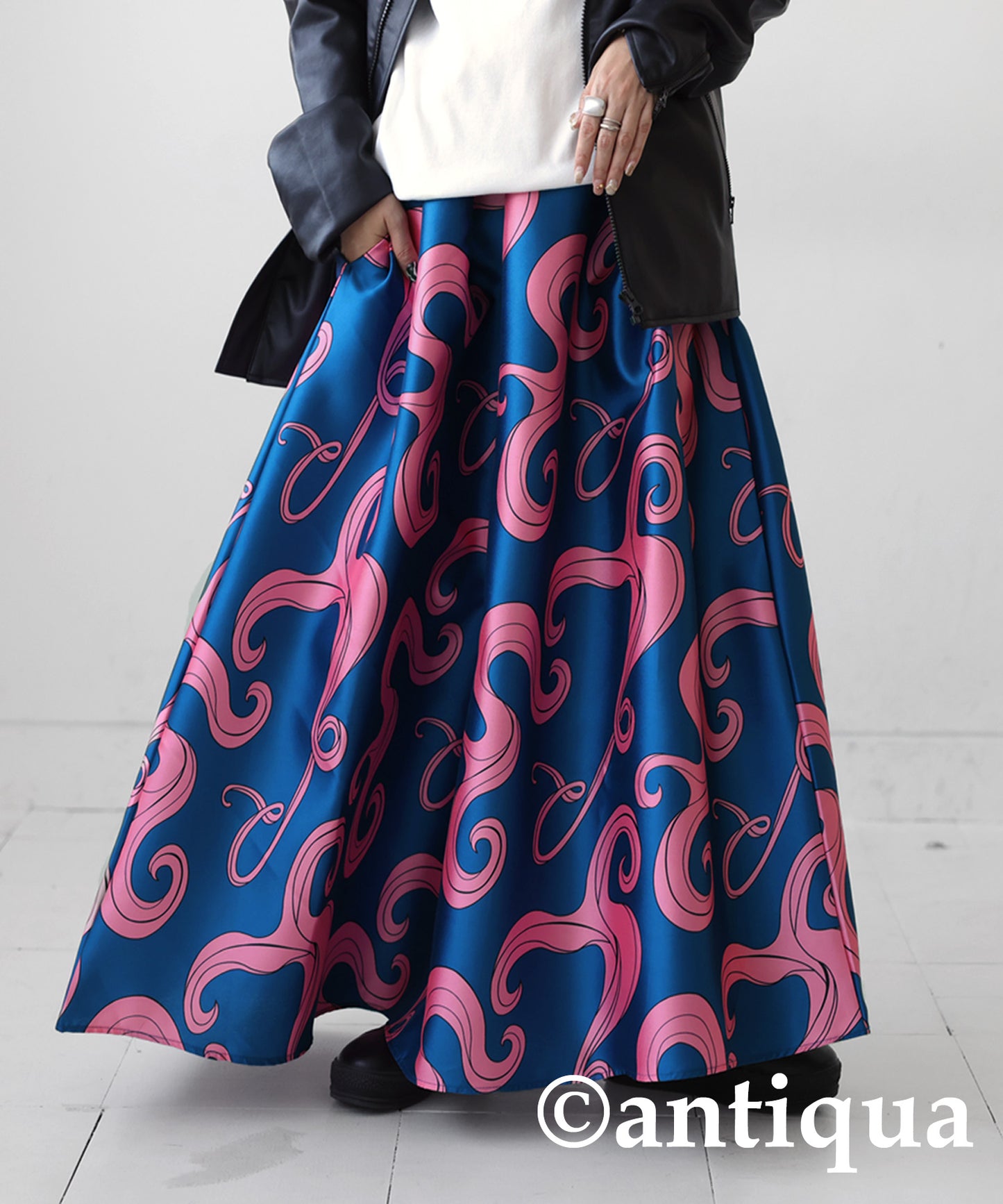 Geometric pattern flare long skirt Ladies