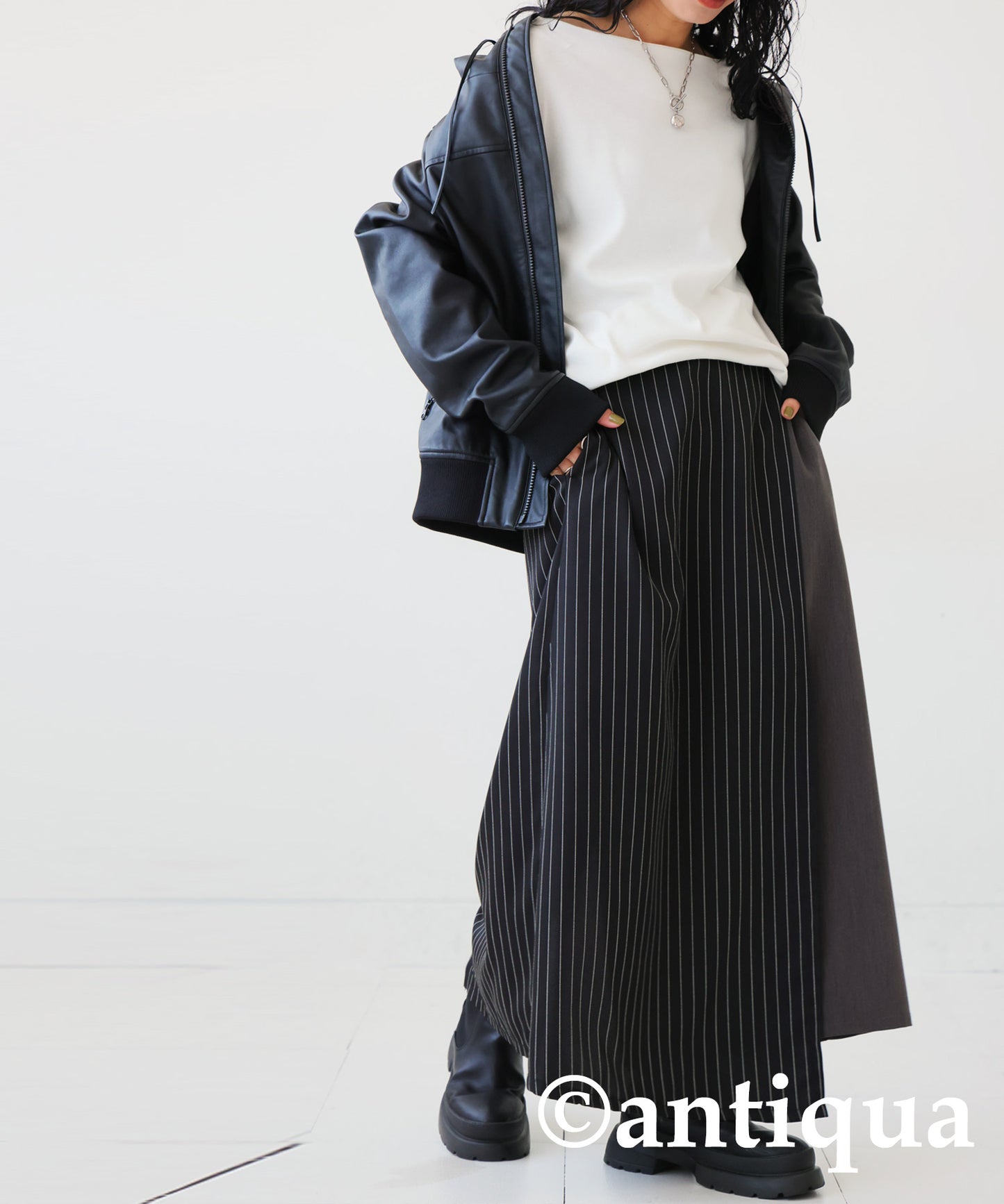 Stripe Pattern Wrap Skirt Ladies