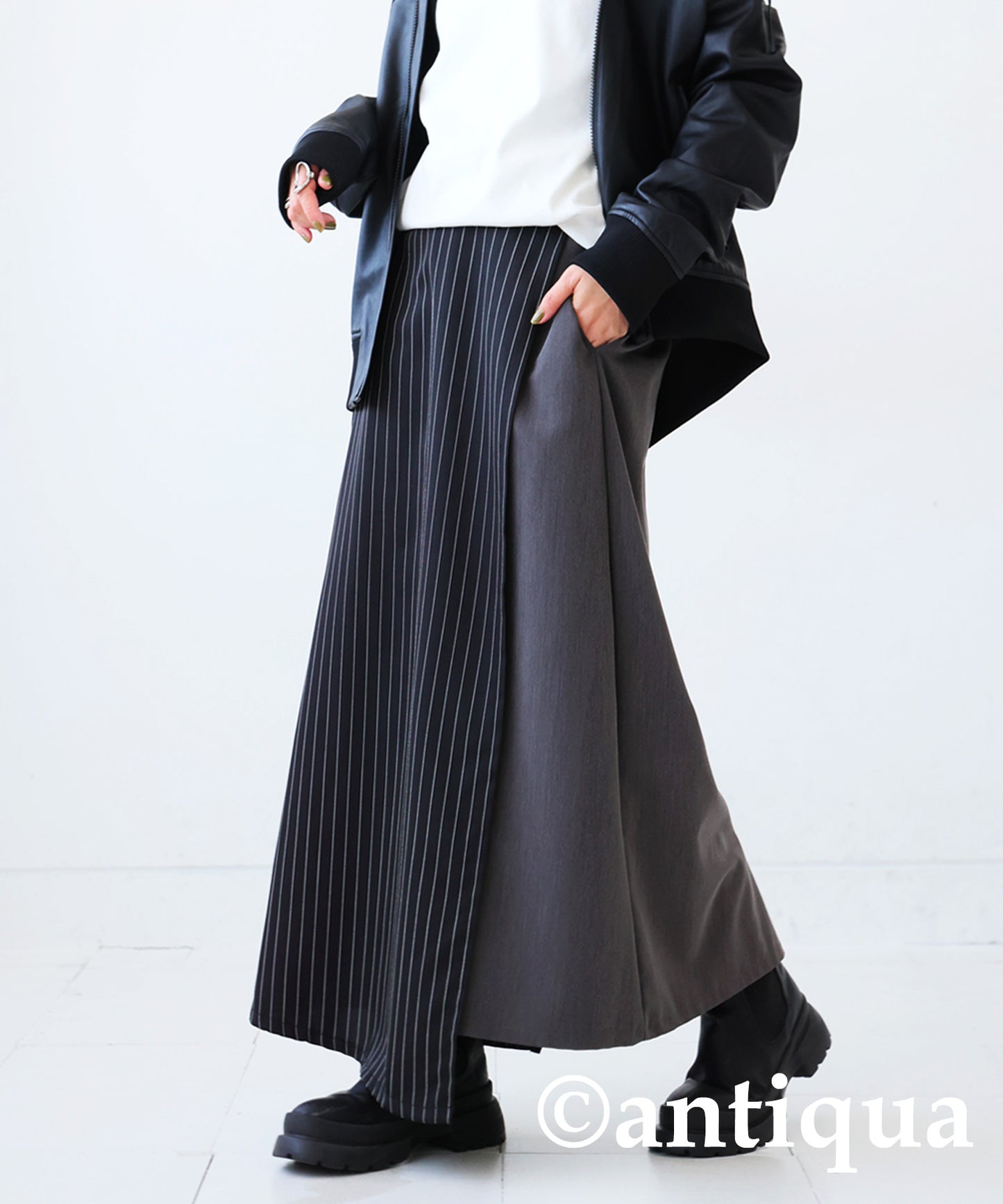 Stripe Pattern Wrap Skirt Ladies