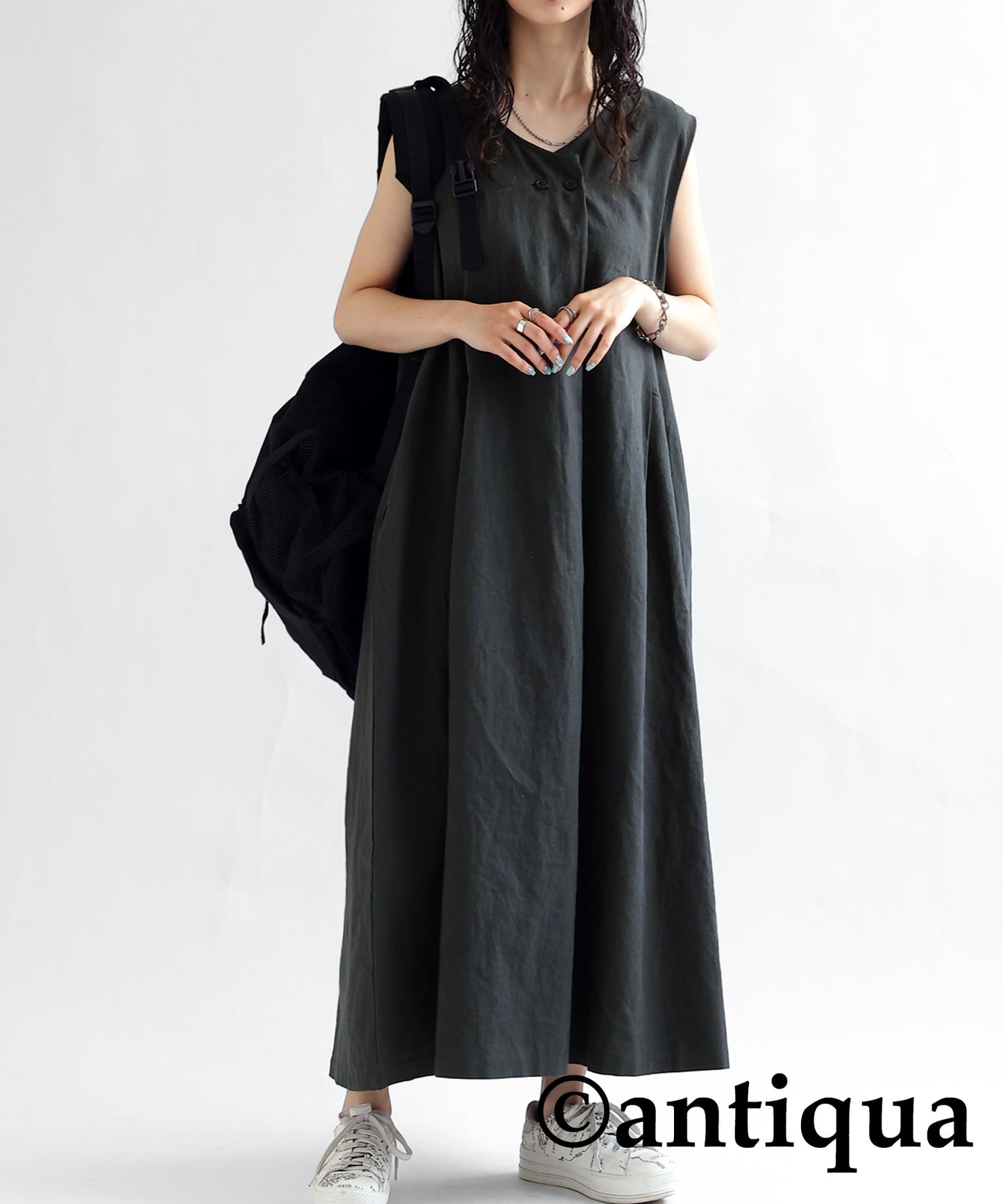 Ladies Long Casual dress No-Sleeve Cotton Linen