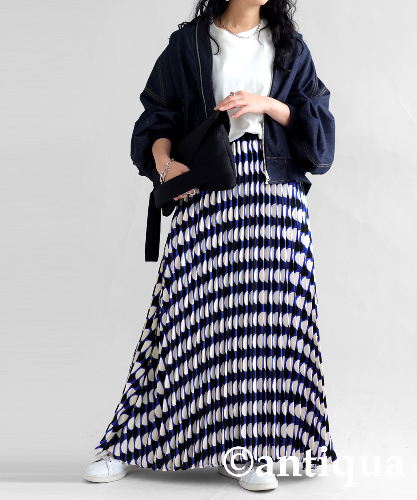 Geometric pattern pleated skirt Ladies