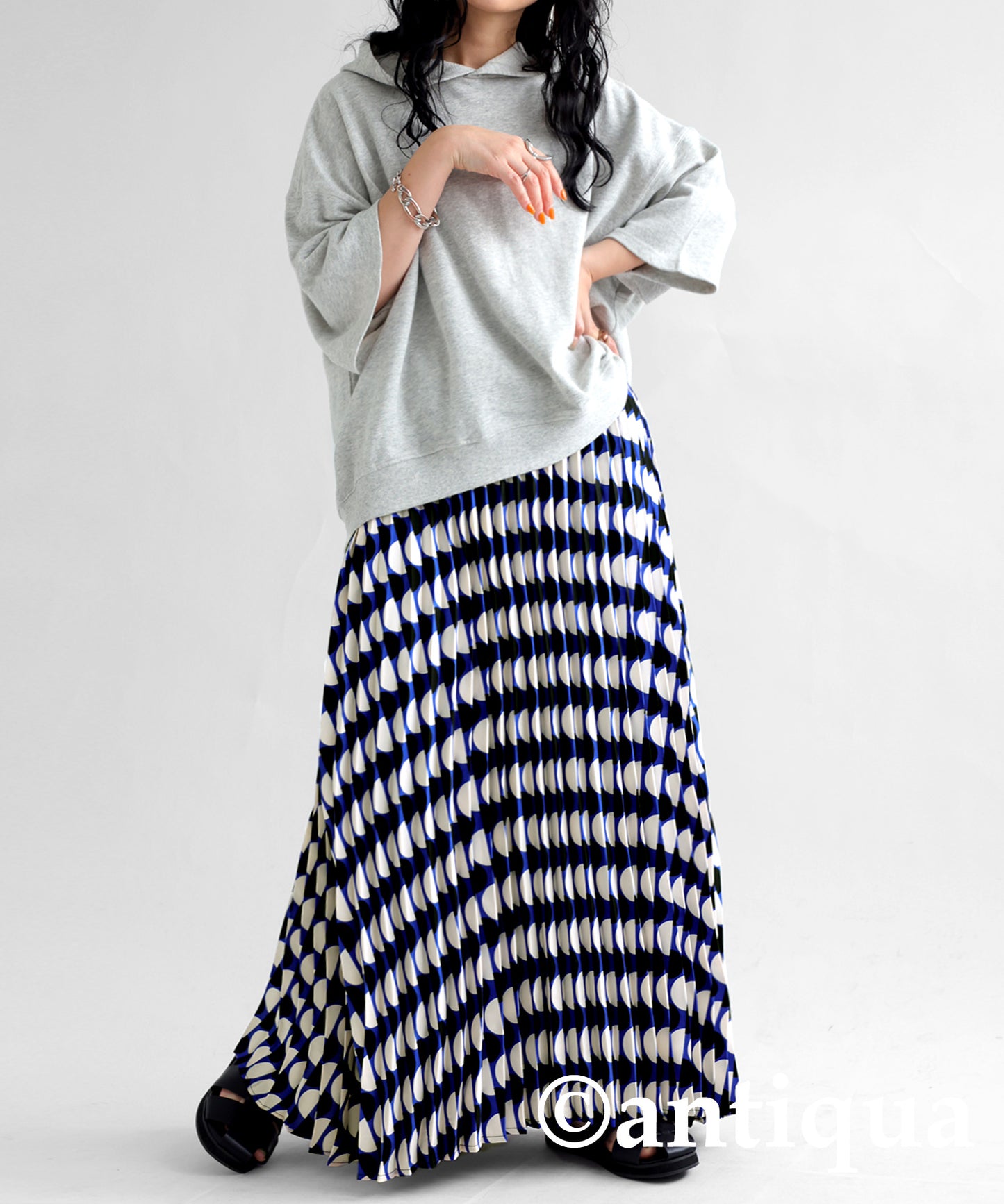 Geometric pattern pleated skirt Ladies